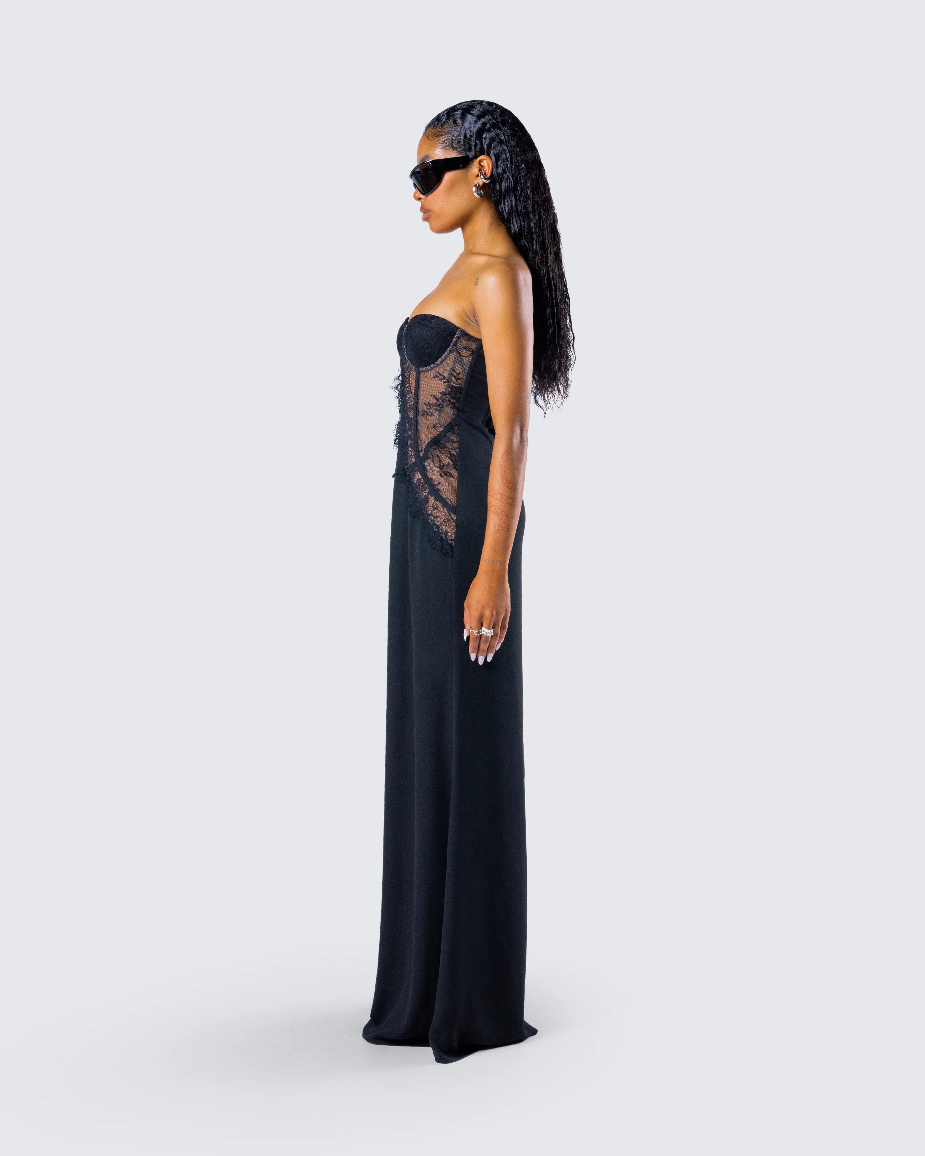 Debra Black Lace Panel Maxi Dress - Image 6