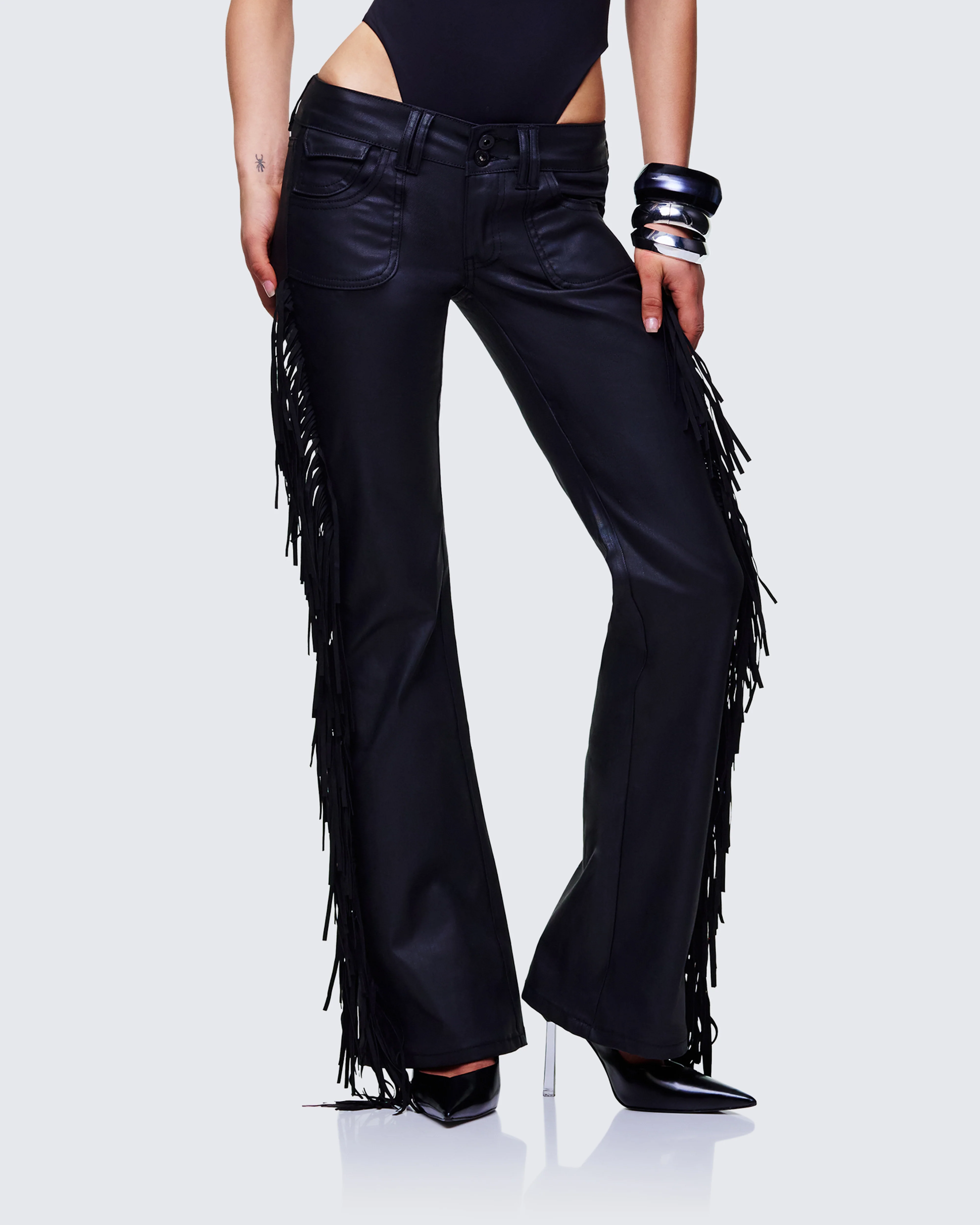 Delilah Black Denim Fringe Jeans - Image 3
