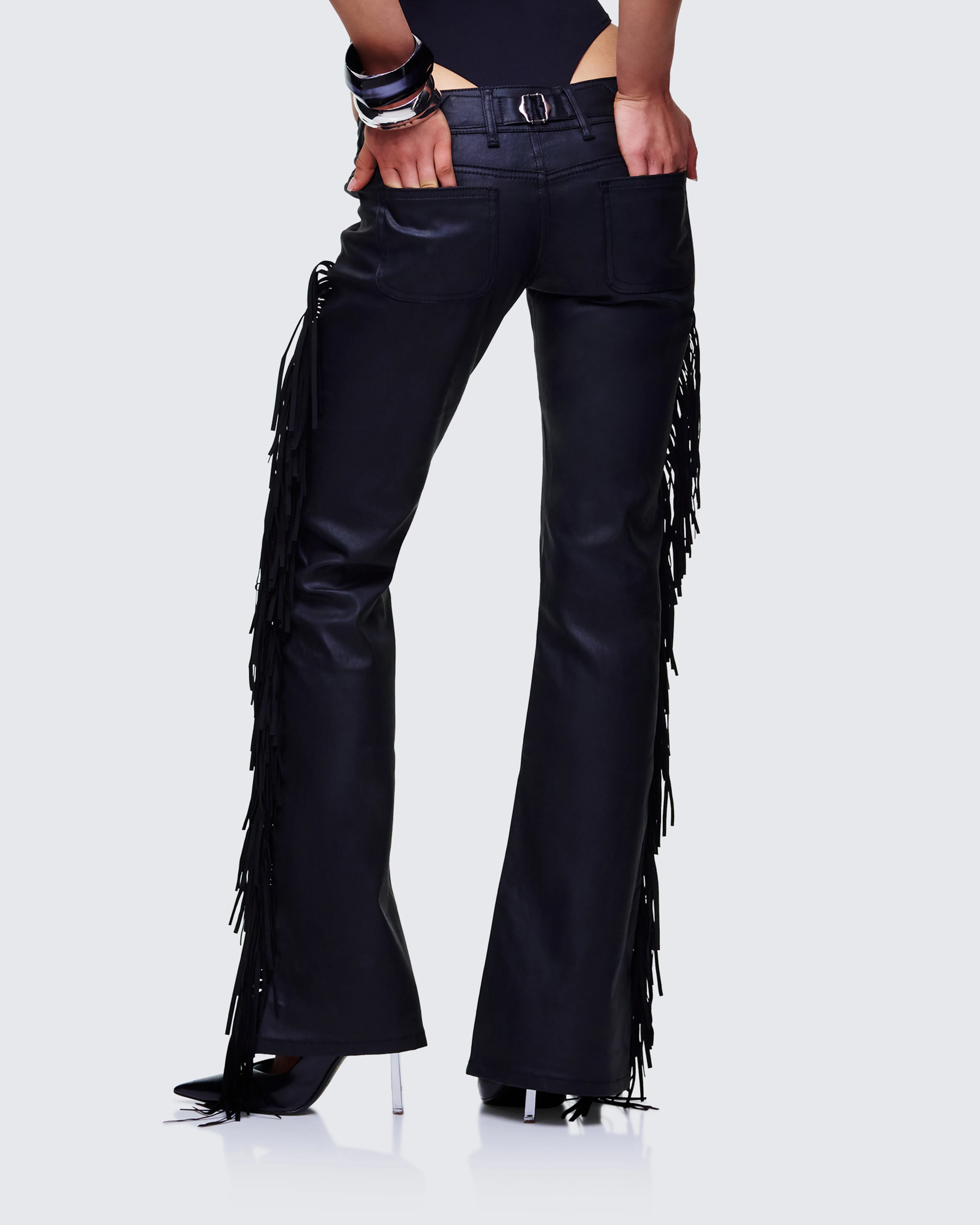 Delilah Black Denim Fringe Jeans - Image 4