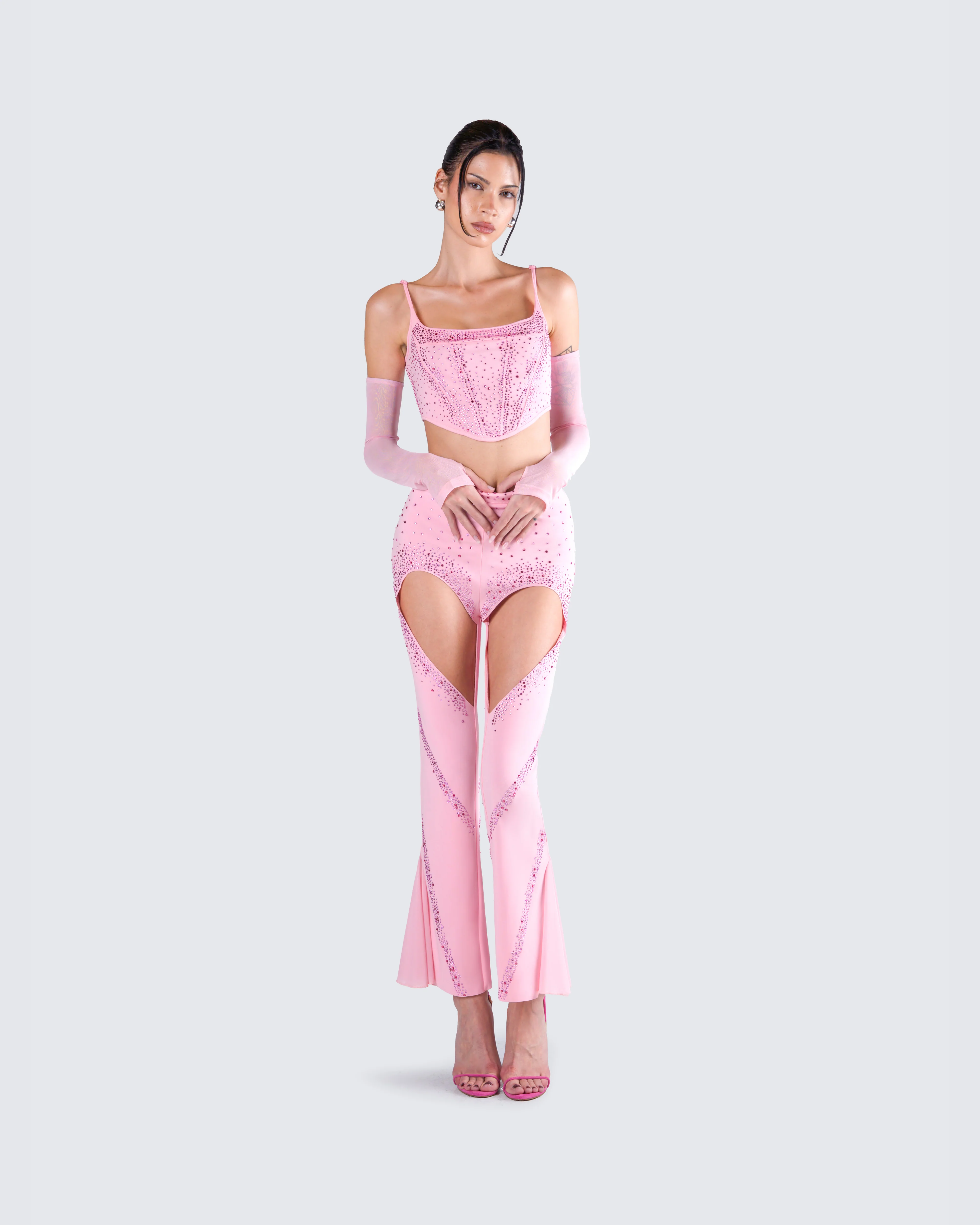 Delisa Pink Rhinestone Corset Top - Image 8