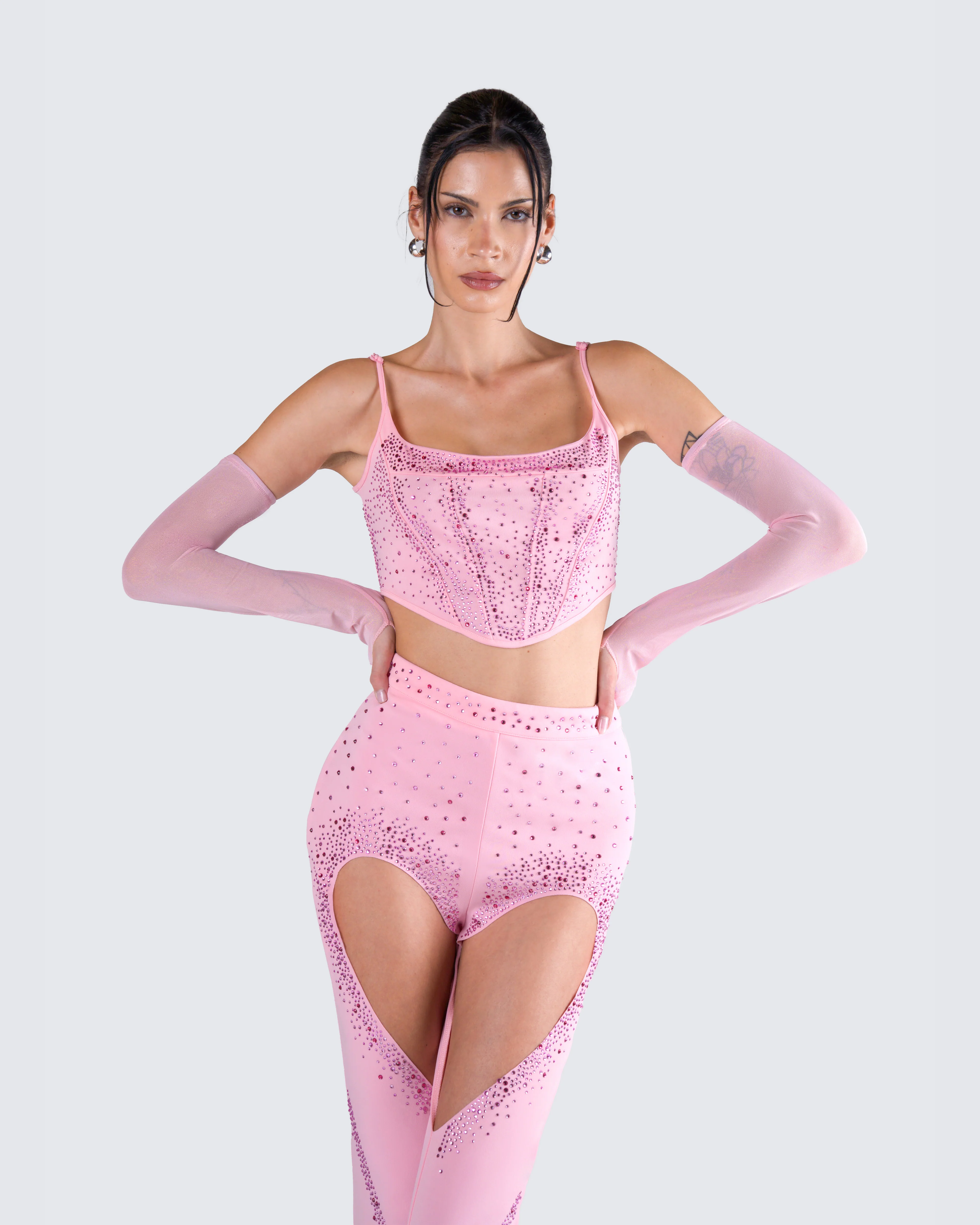 Delisa Pink Rhinestone Corset Top - Image 9