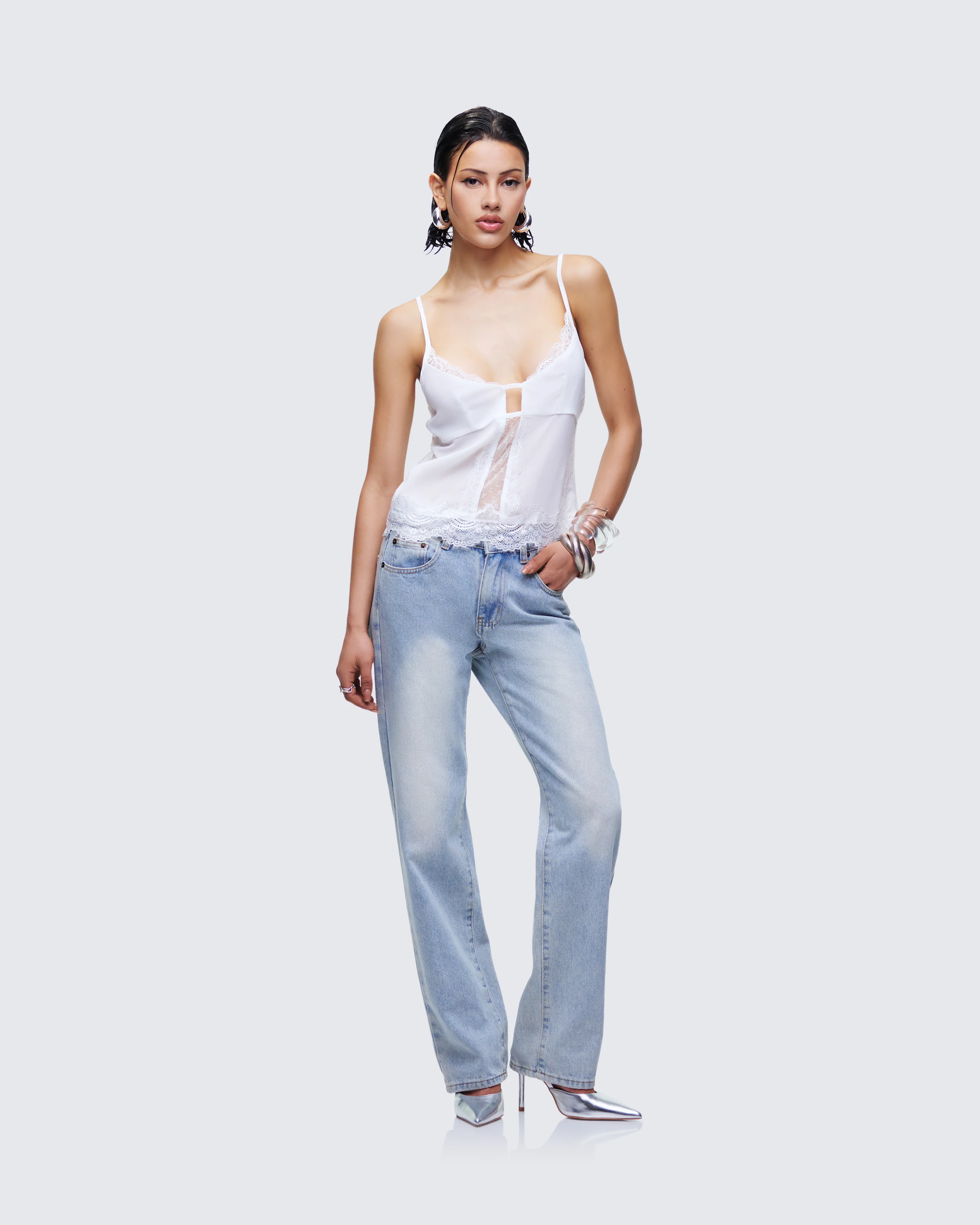 Delphina White Lace Mix Cami Top - Image 5