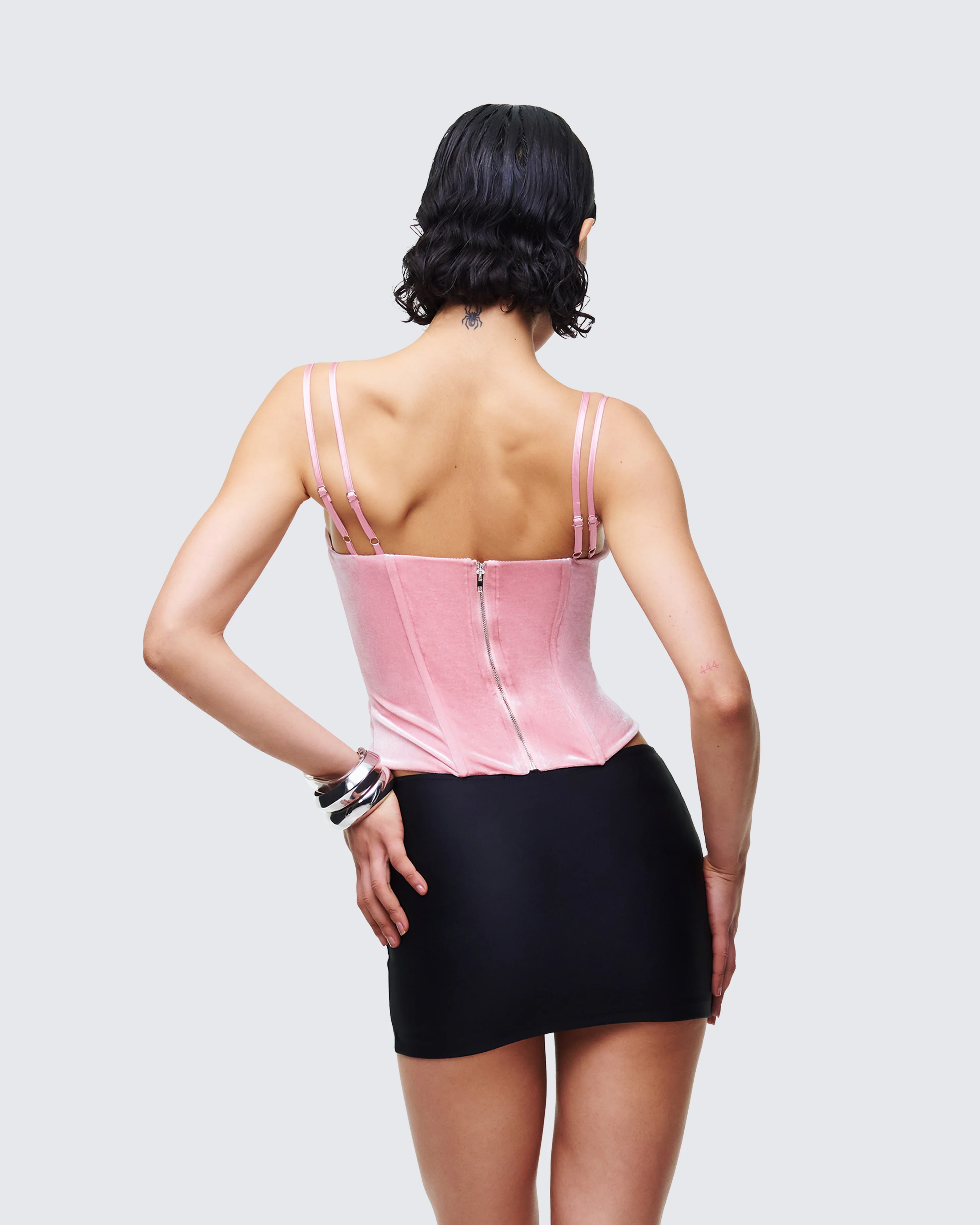 Demy Pink Velvet Bow Detail Corset Top - Image 4