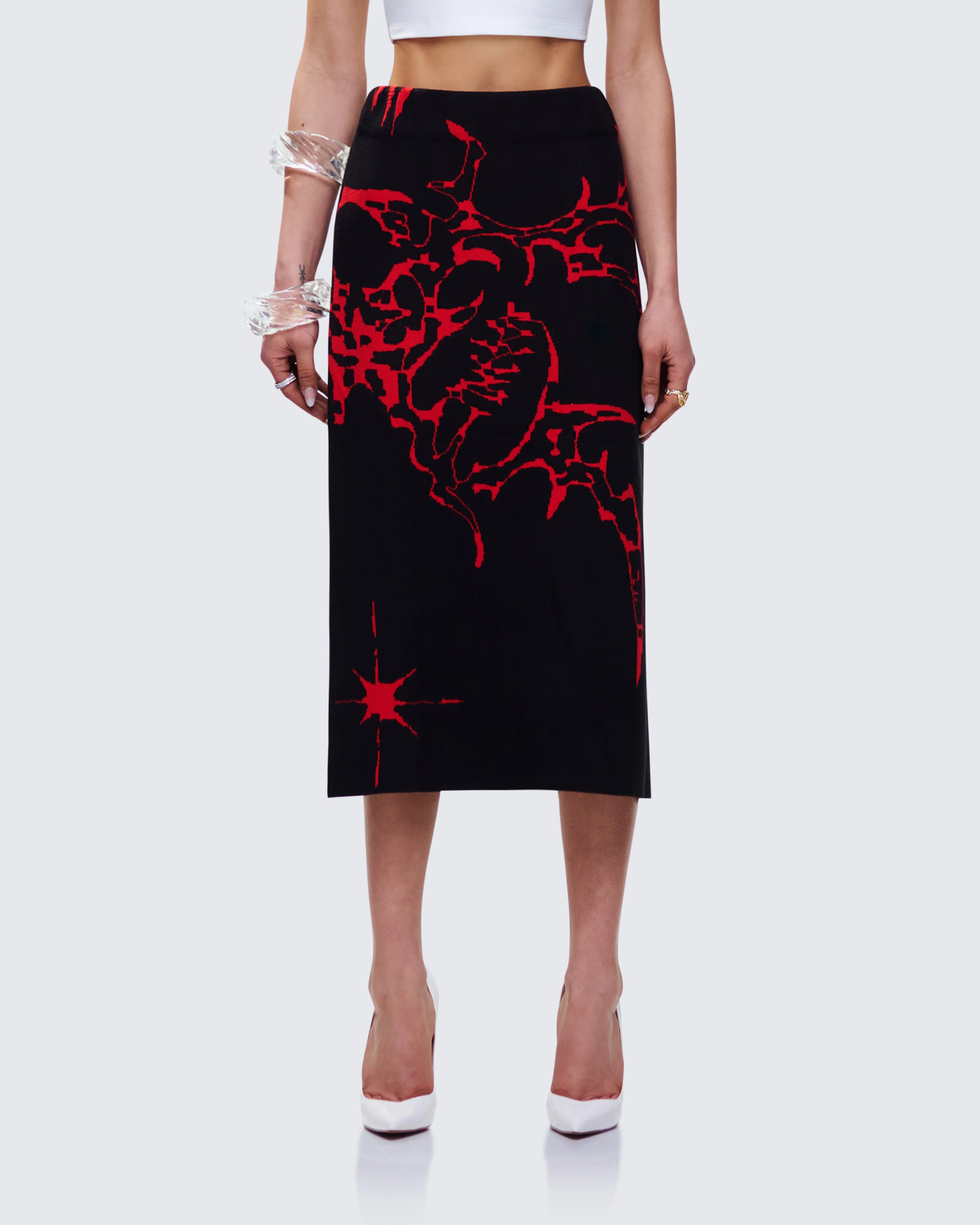 Dena Black Intarsia Knit Midi Skirt - Image 2