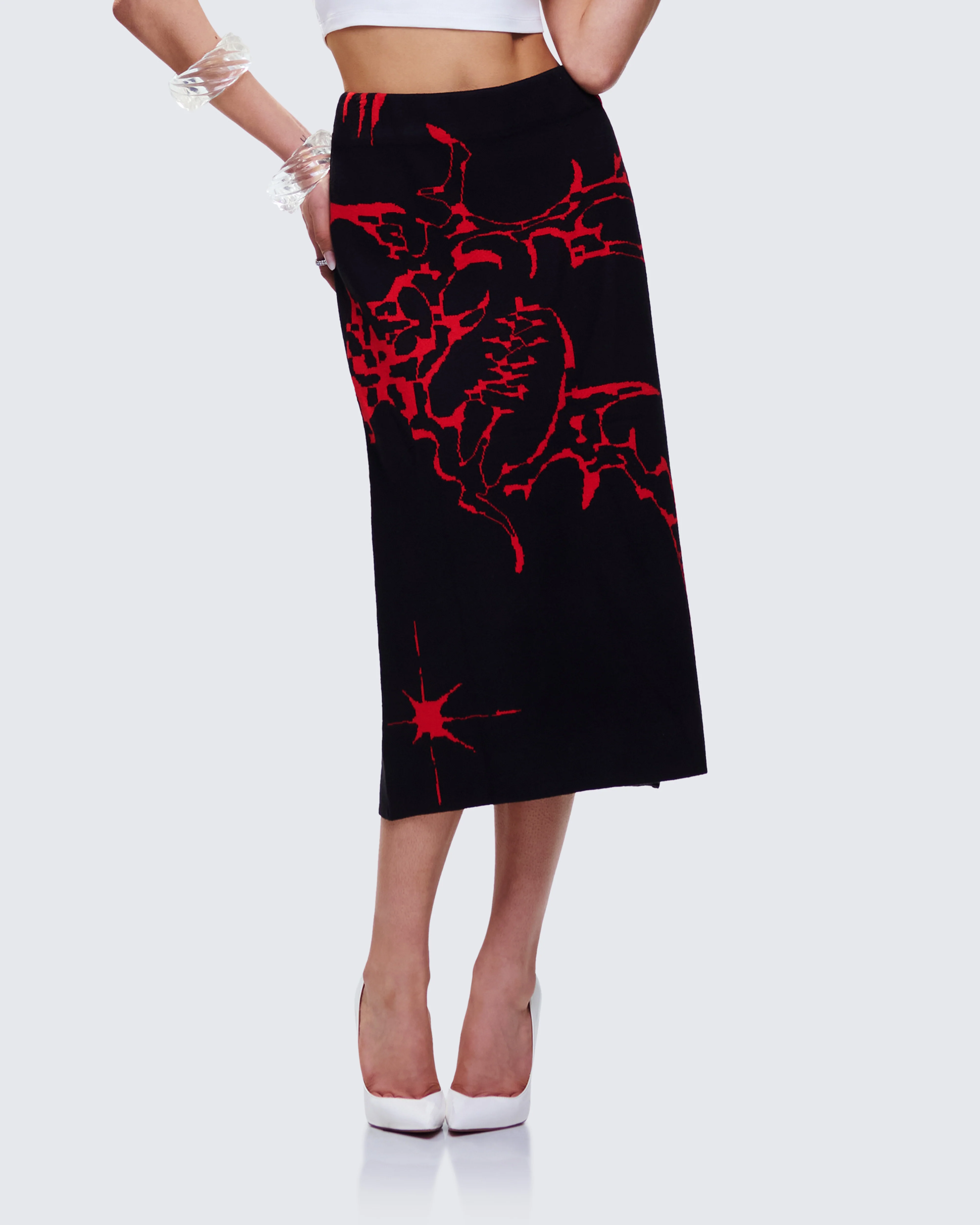 Dena Black Intarsia Knit Midi Skirt - Image 3