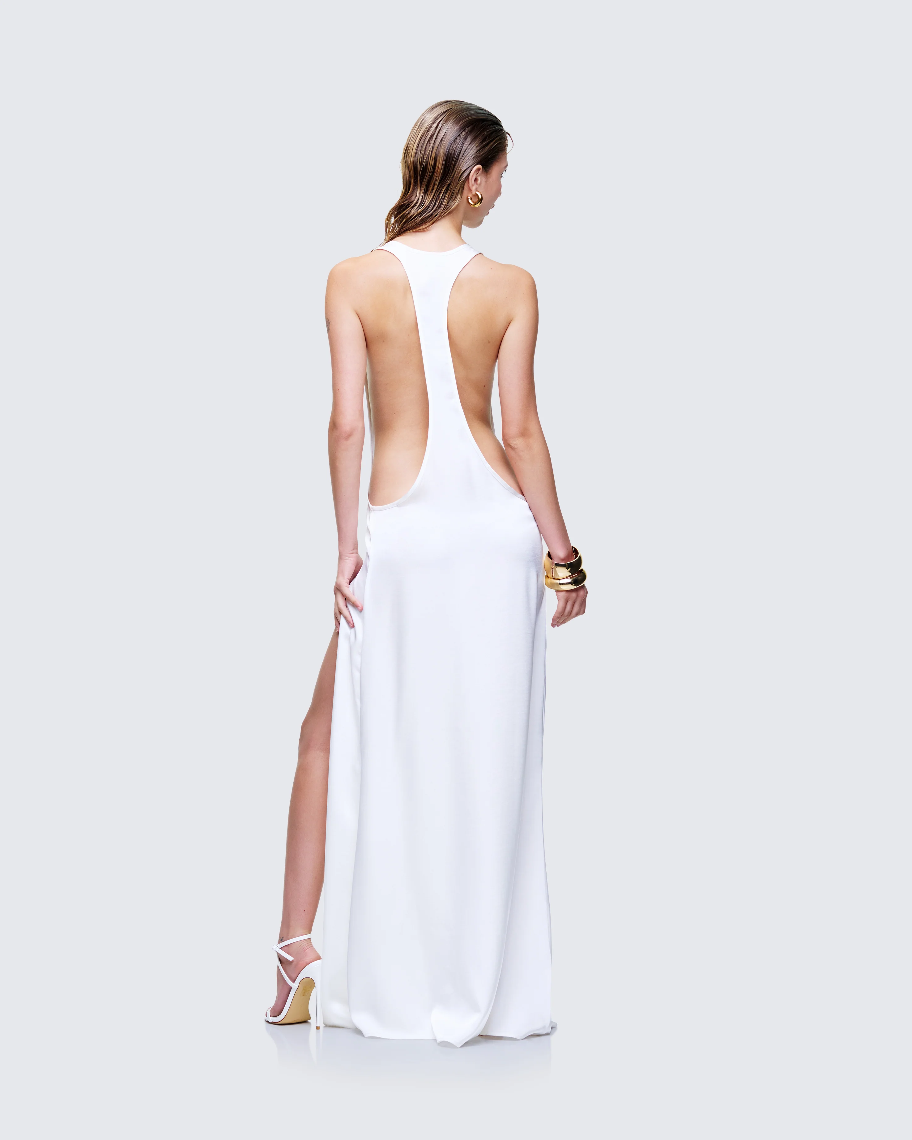 Dessa White Satin Racer Detail Maxi Dress - Image 5