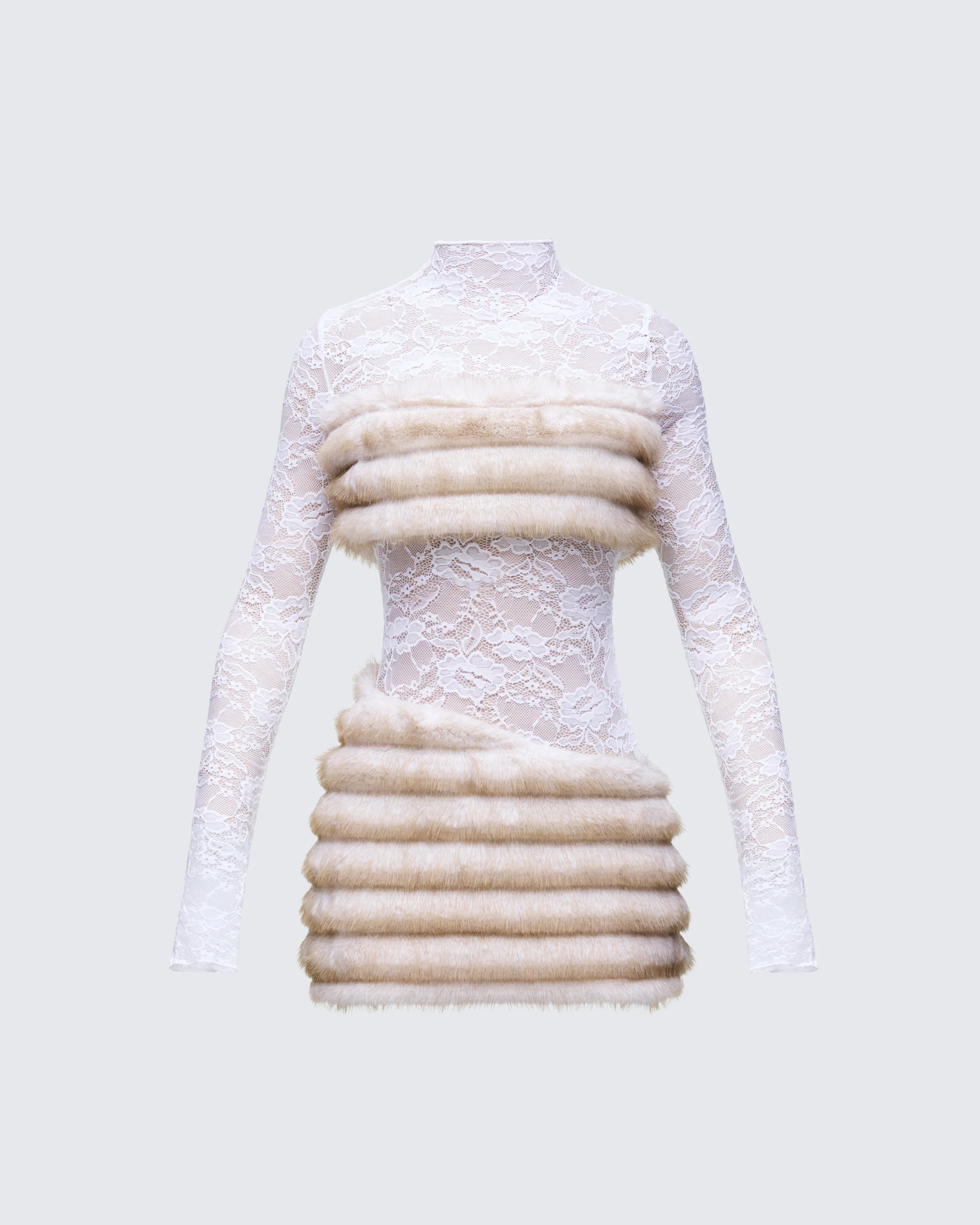 Dianne Cream Faux Fur & Lace Mini Dress