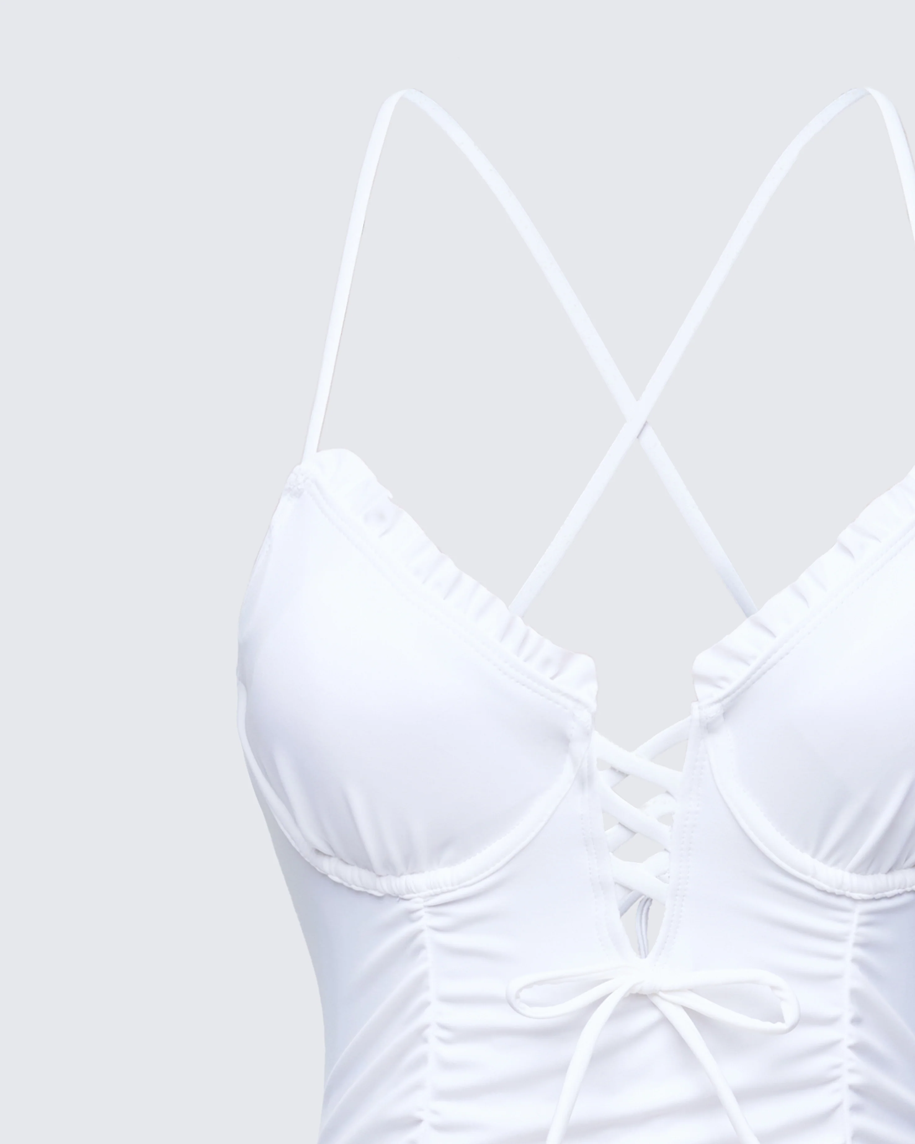 Dimah White Ruched Frill Swimsuit - Image 6
