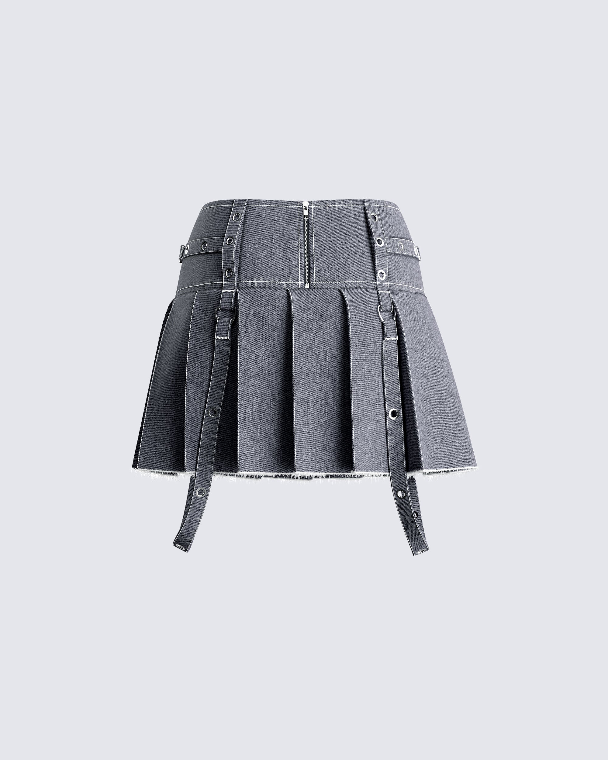 Dina Grey Denim Pleated Mini Skirt - Image 3