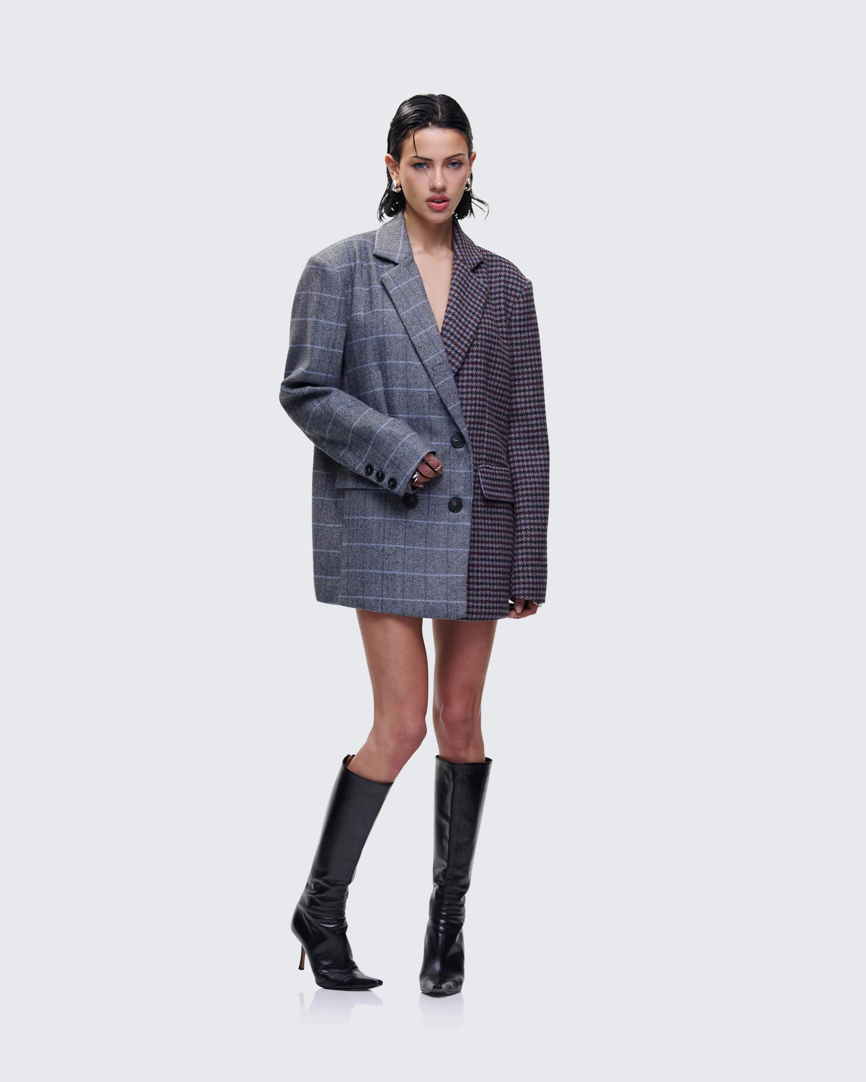 Dionne Grey Mixed Check Double Breasted Blazer - Image 4