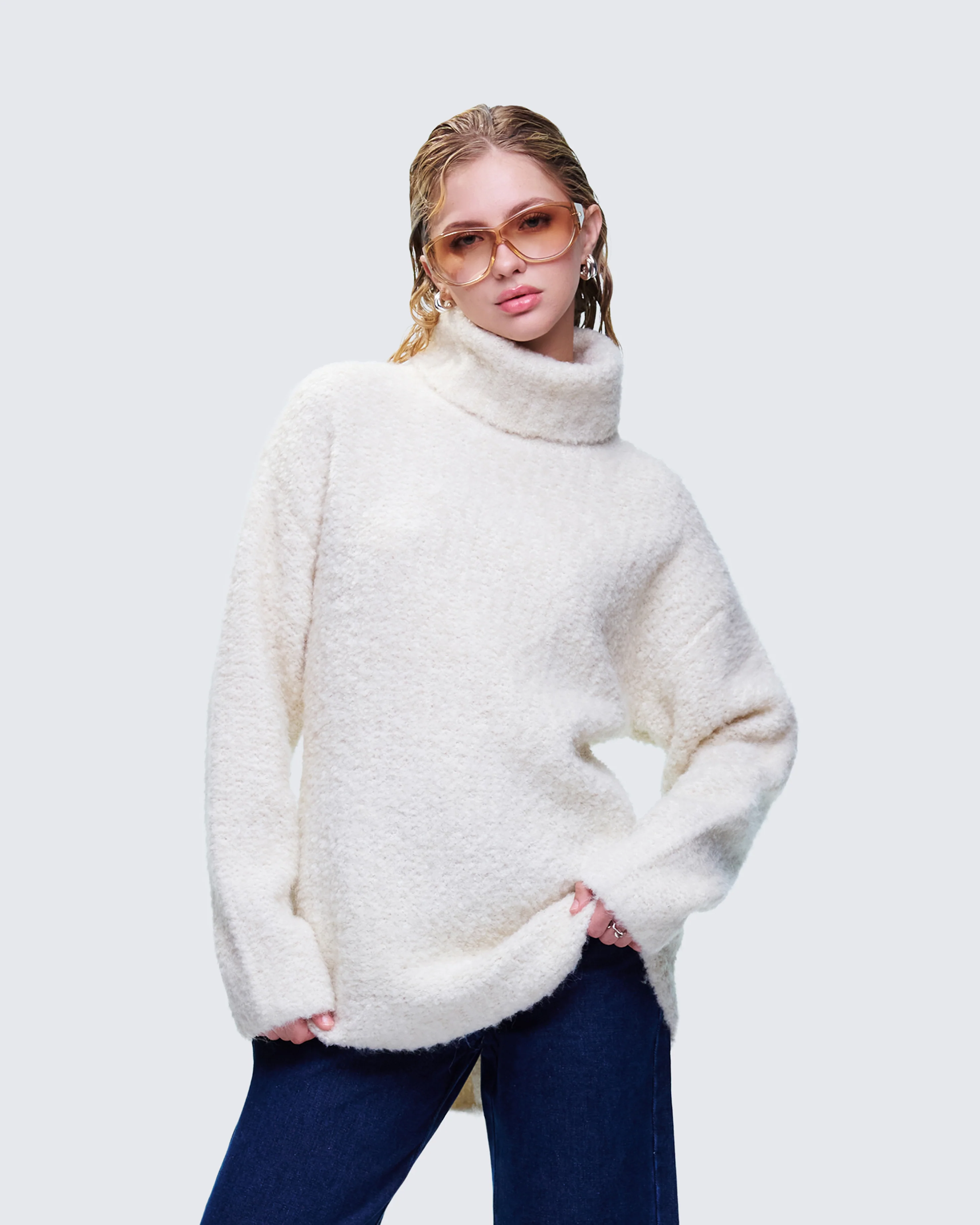 Dorinda Cream Oversized Turtleneck Sweater - Image 3