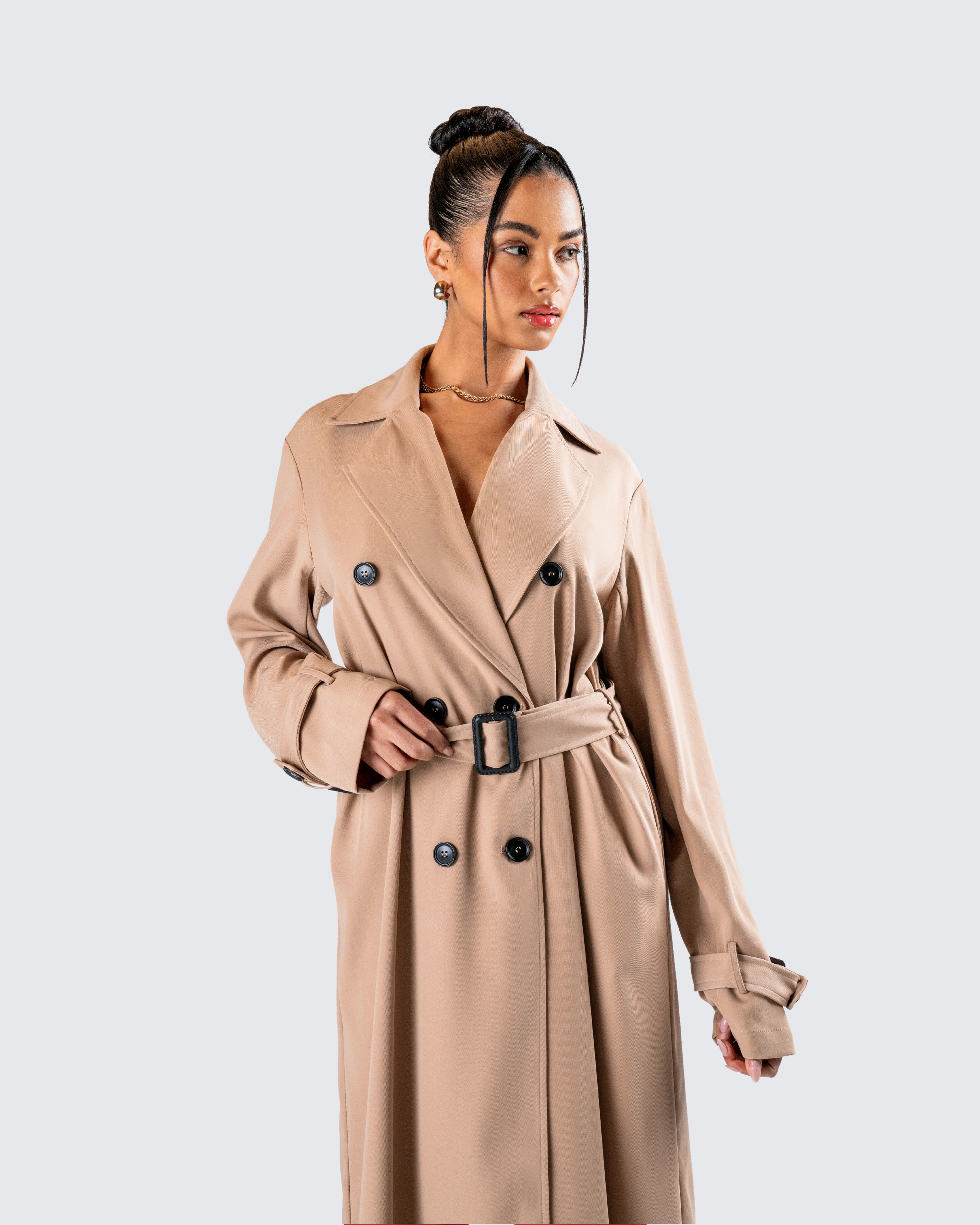 Doutzen Tan Twill Trench Coat - Image 9