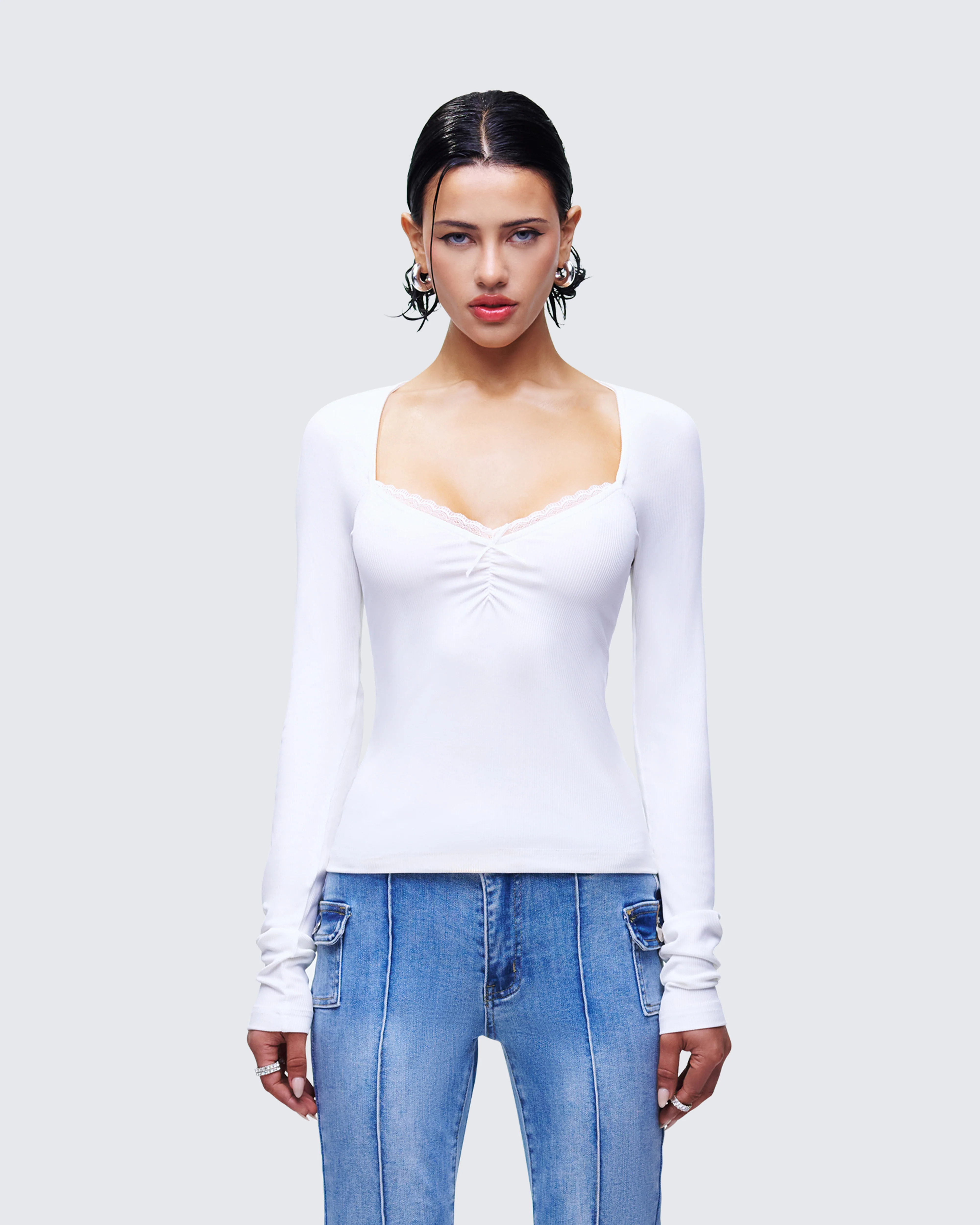 Draya White Rib Lace Top - Image 2