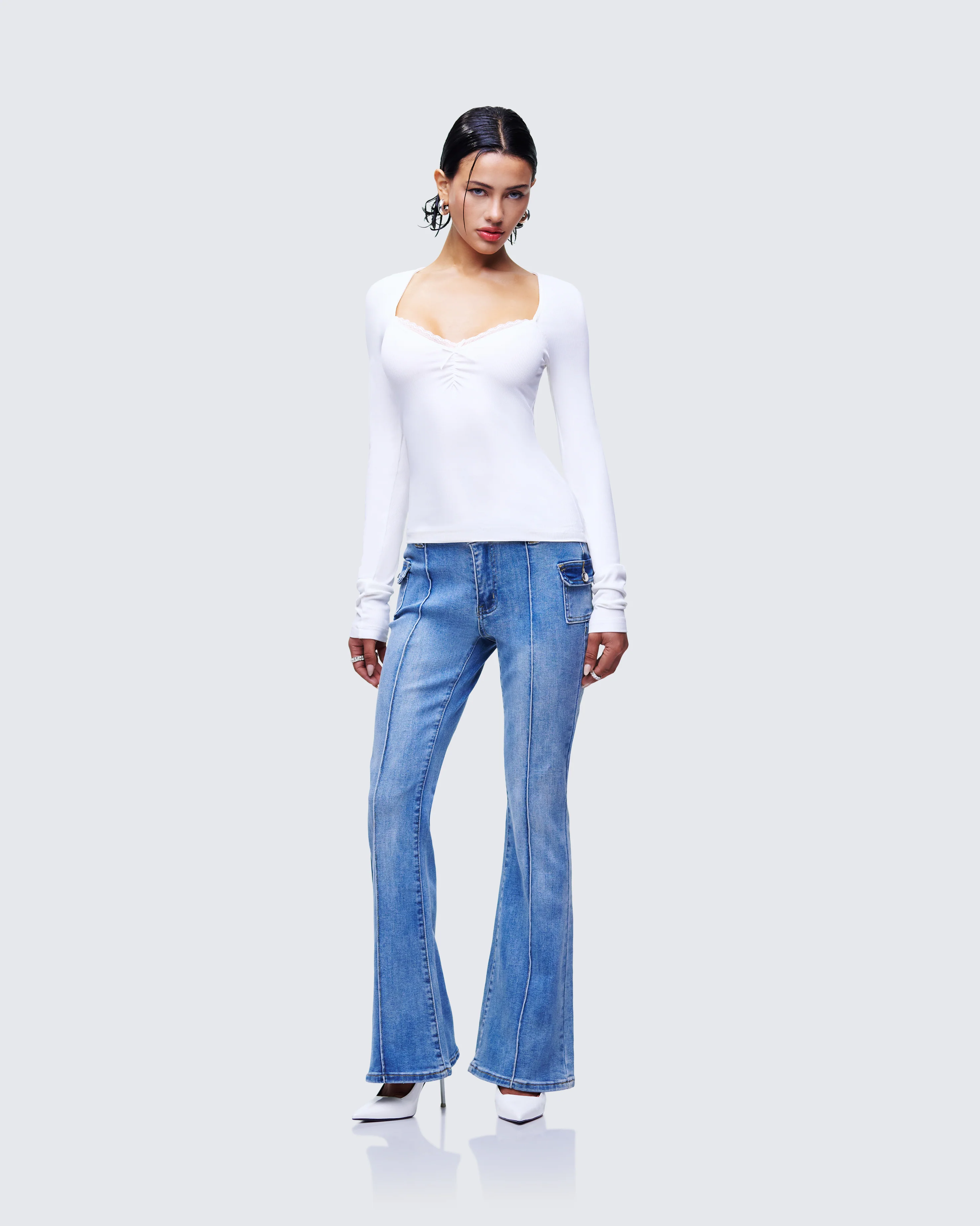 Draya White Rib Lace Top - Image 5