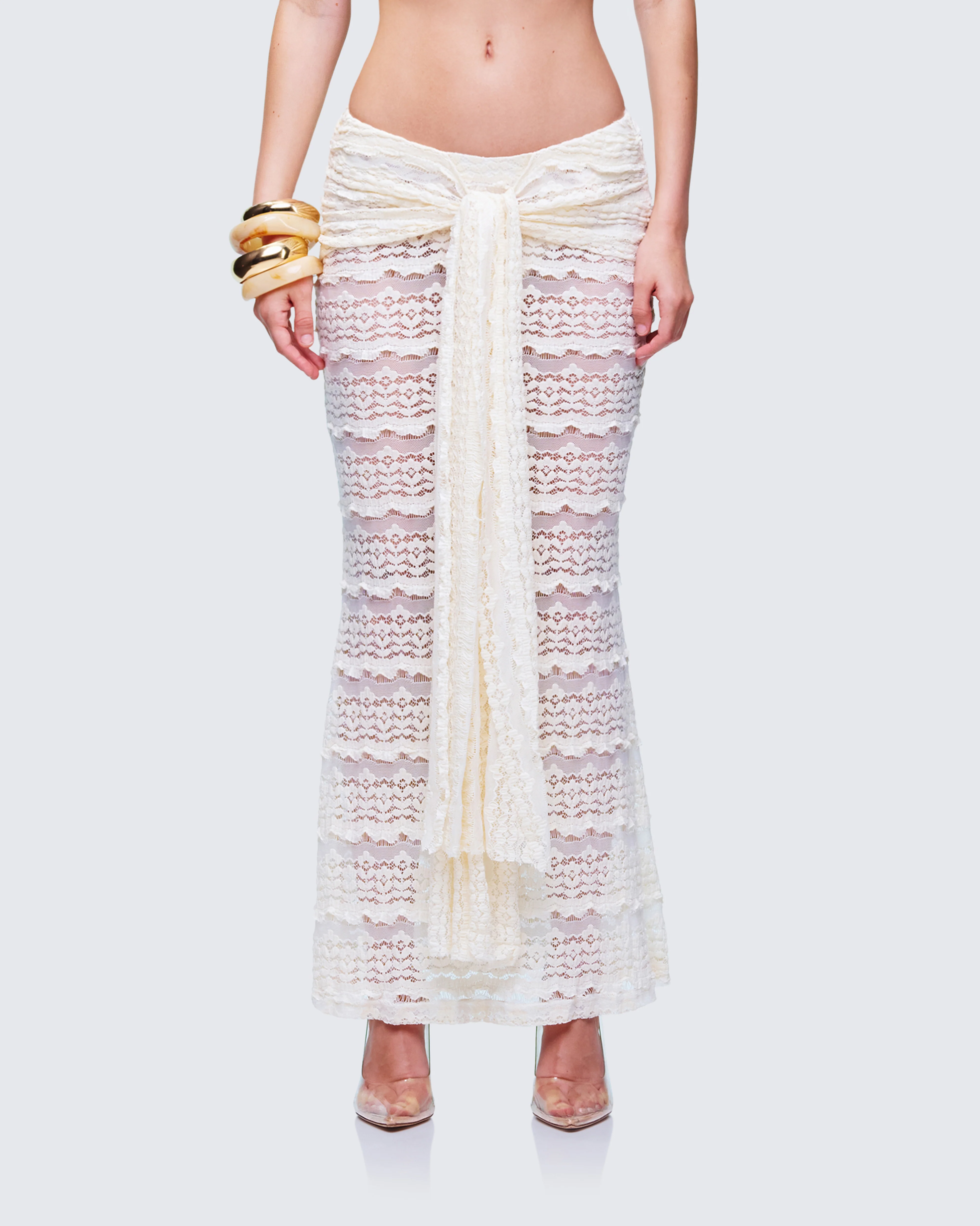 Dreya Cream Textured Maxi Skirt - Image 2