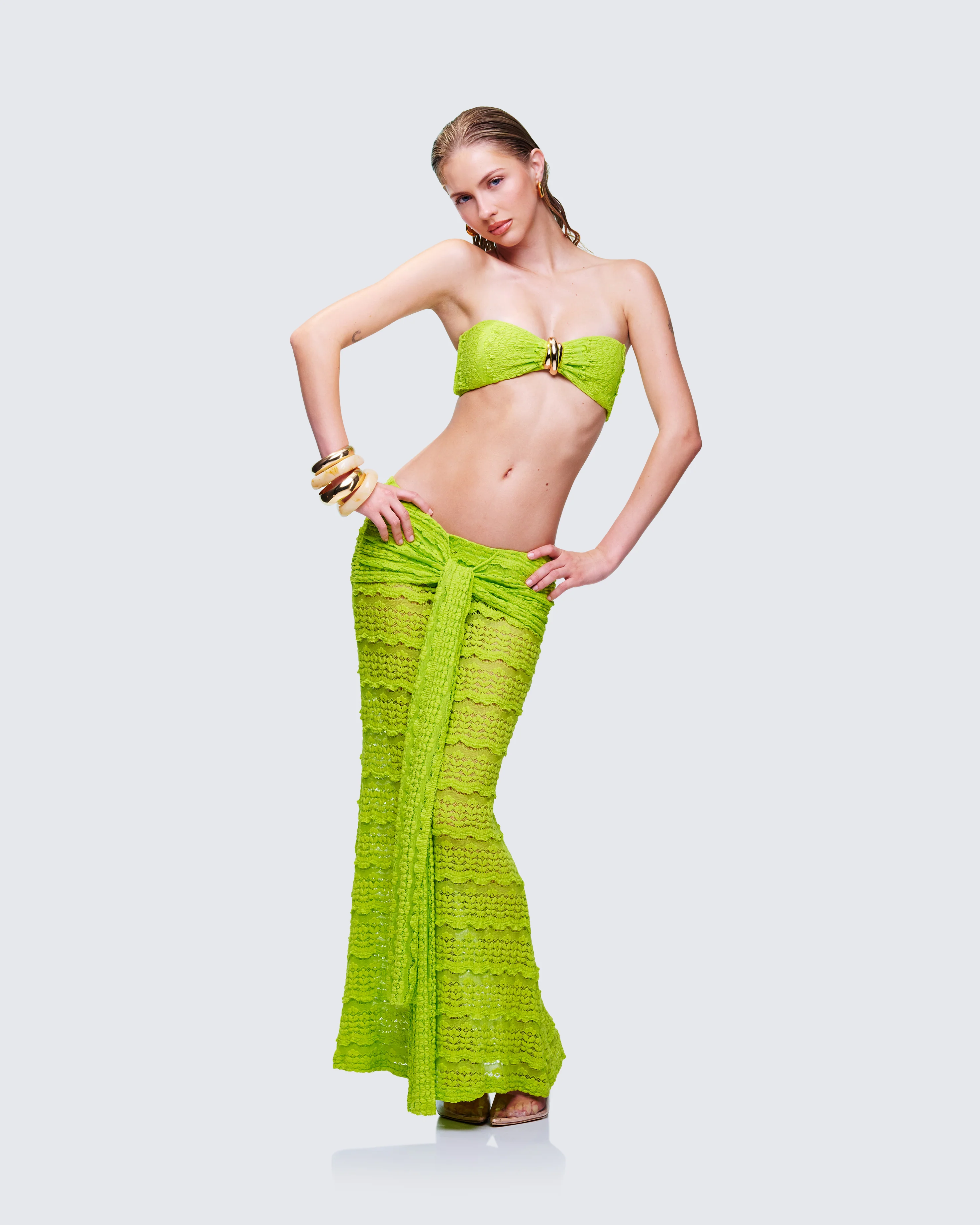 Dreya Green Textured Maxi Skirt - Image 5