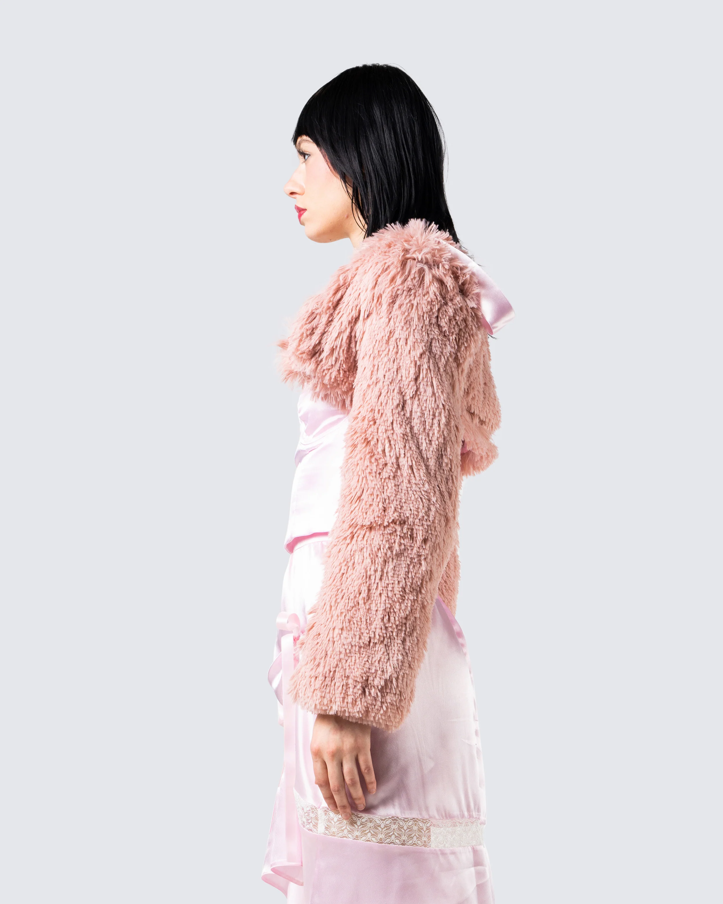 Edith Pink Vegan Fur Shrug Jacket - Image 5