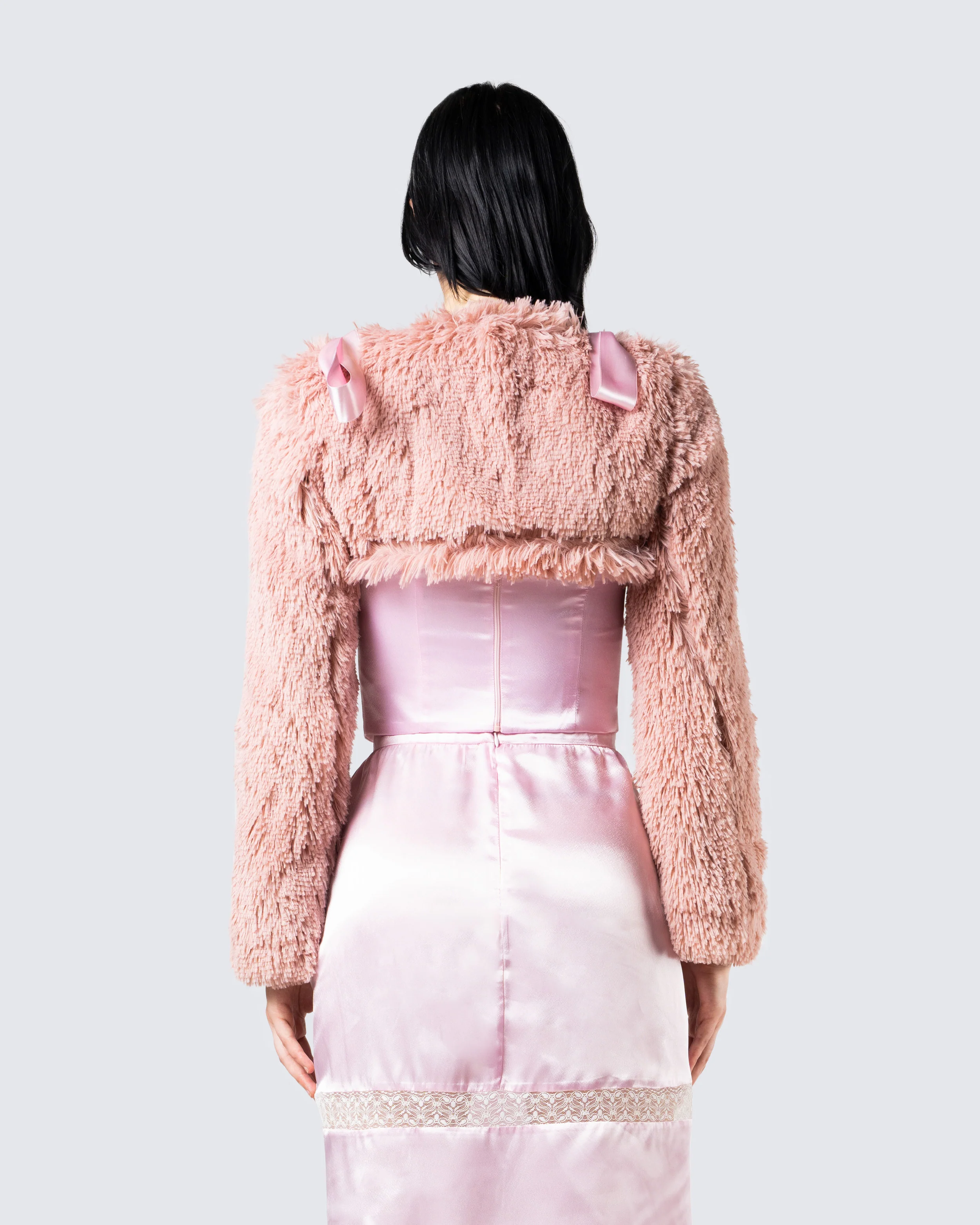 Edith Pink Vegan Fur Shrug Jacket - Image 6