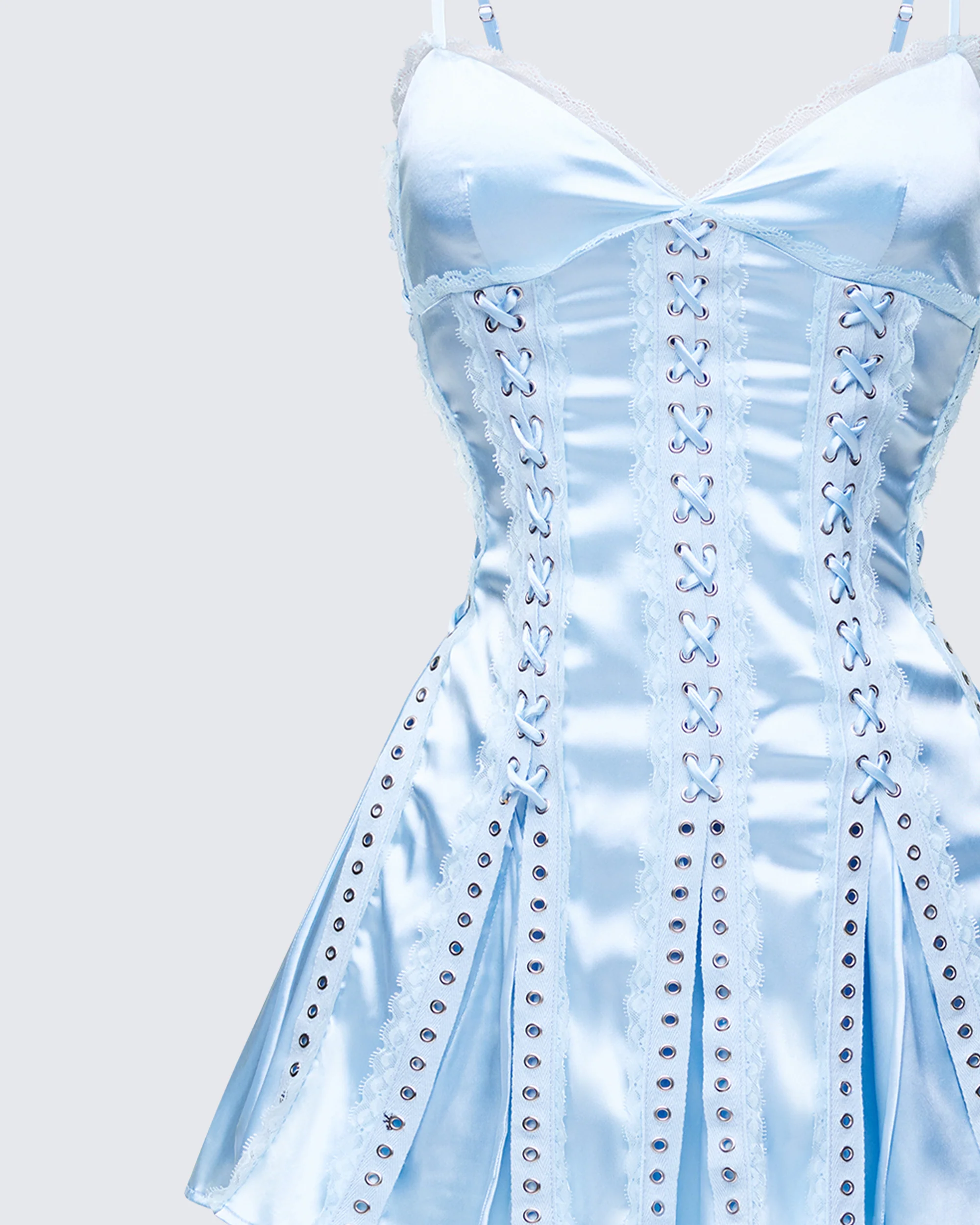 Effie Blue Satin Lace Up Mini Dress - Image 6
