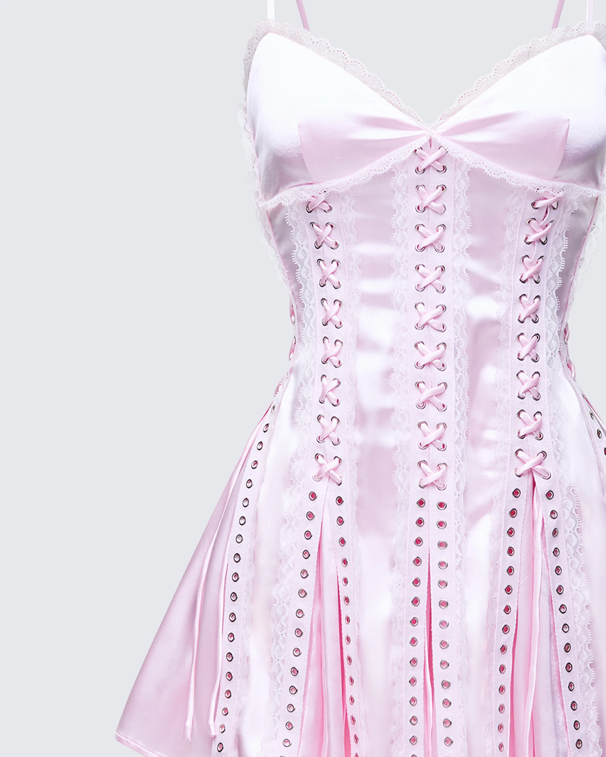 Effie Pink Satin Lace Up Mini Dress - Image 6