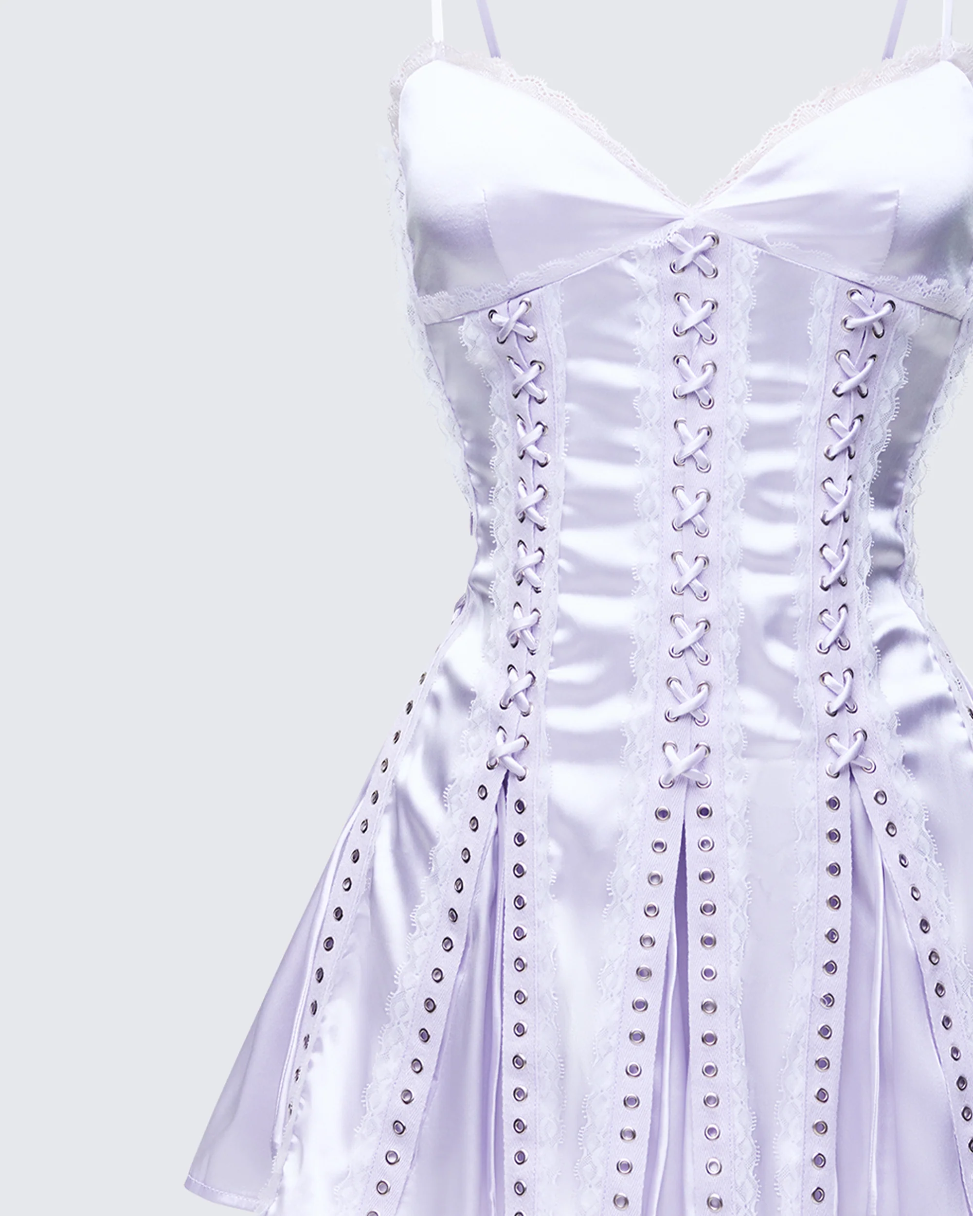 Effie Silver Satin Lace Up Mini Dress - Image 6