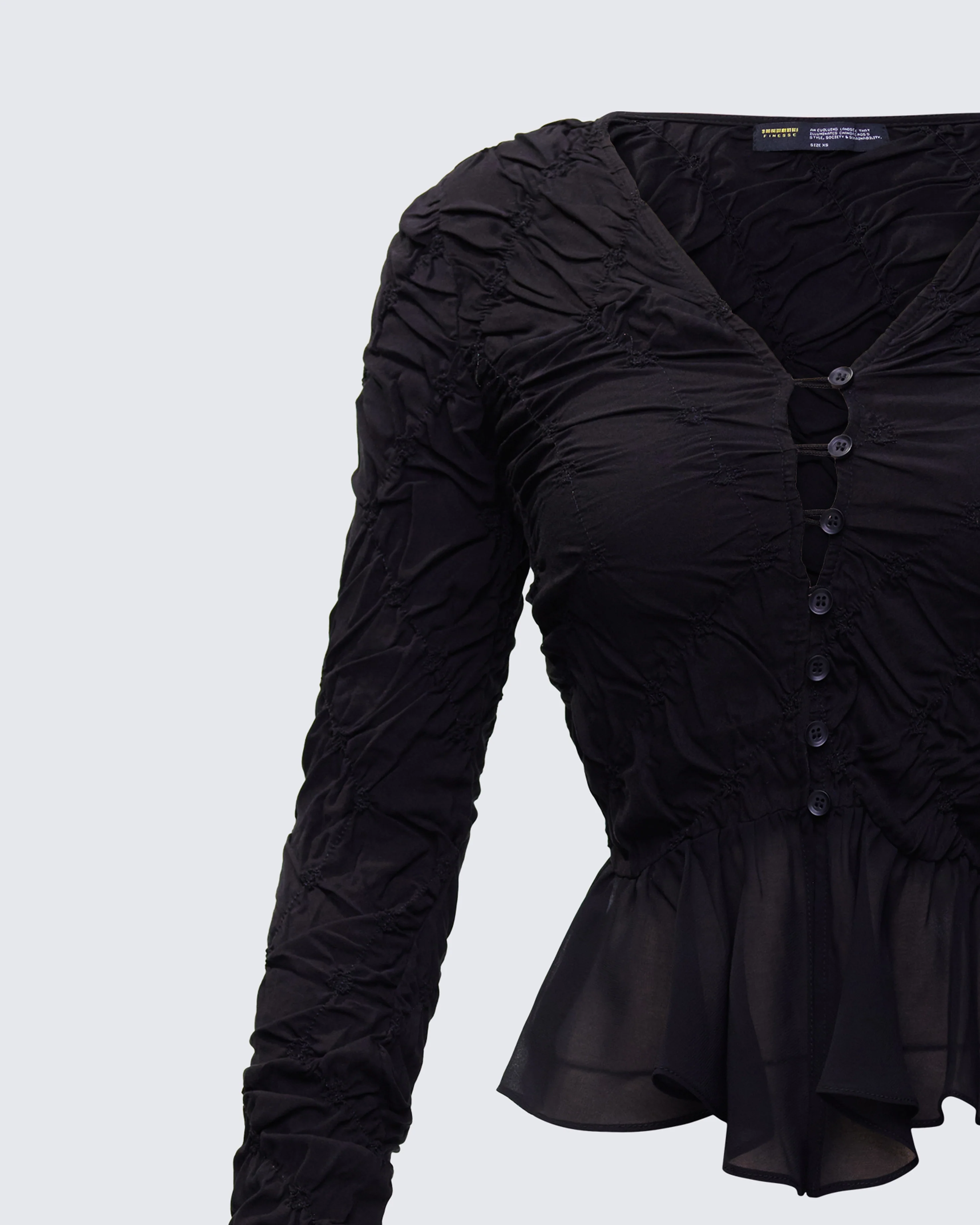 Eilis Black Texture Flute Cuff Blouse - Image 6