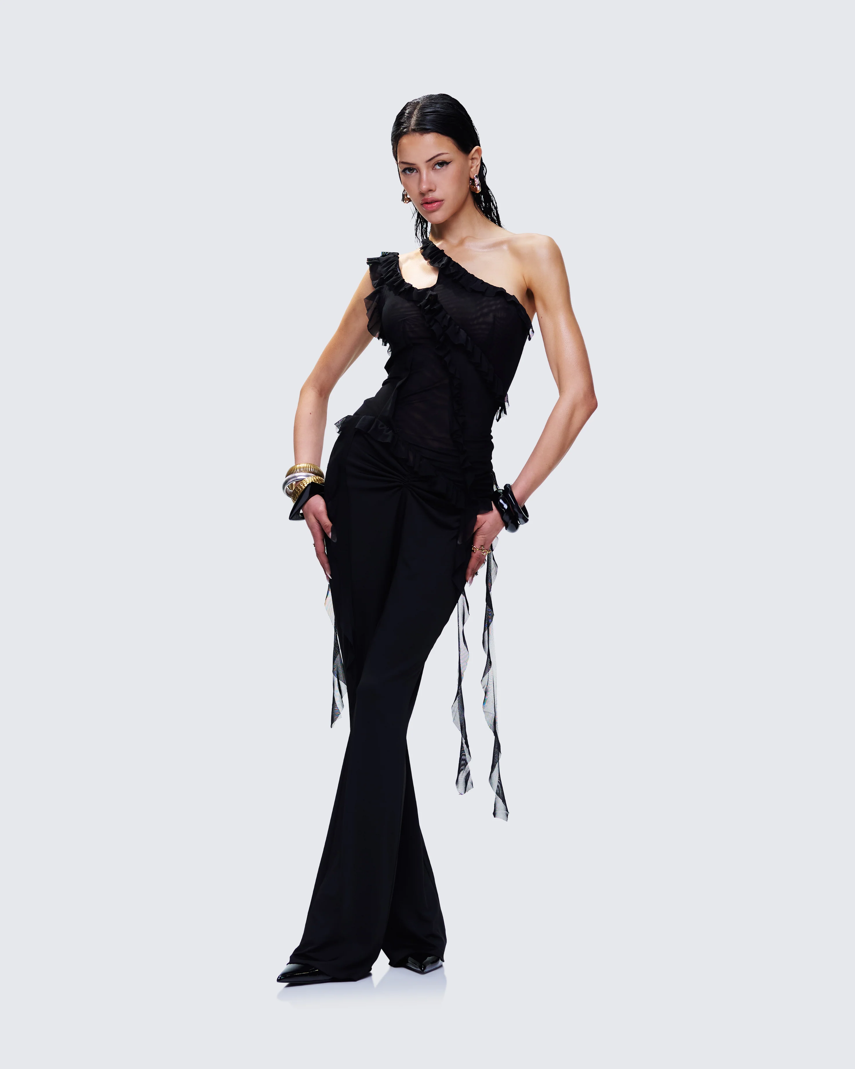 Ekaterina Black Mesh Ruffle Top - Image 6