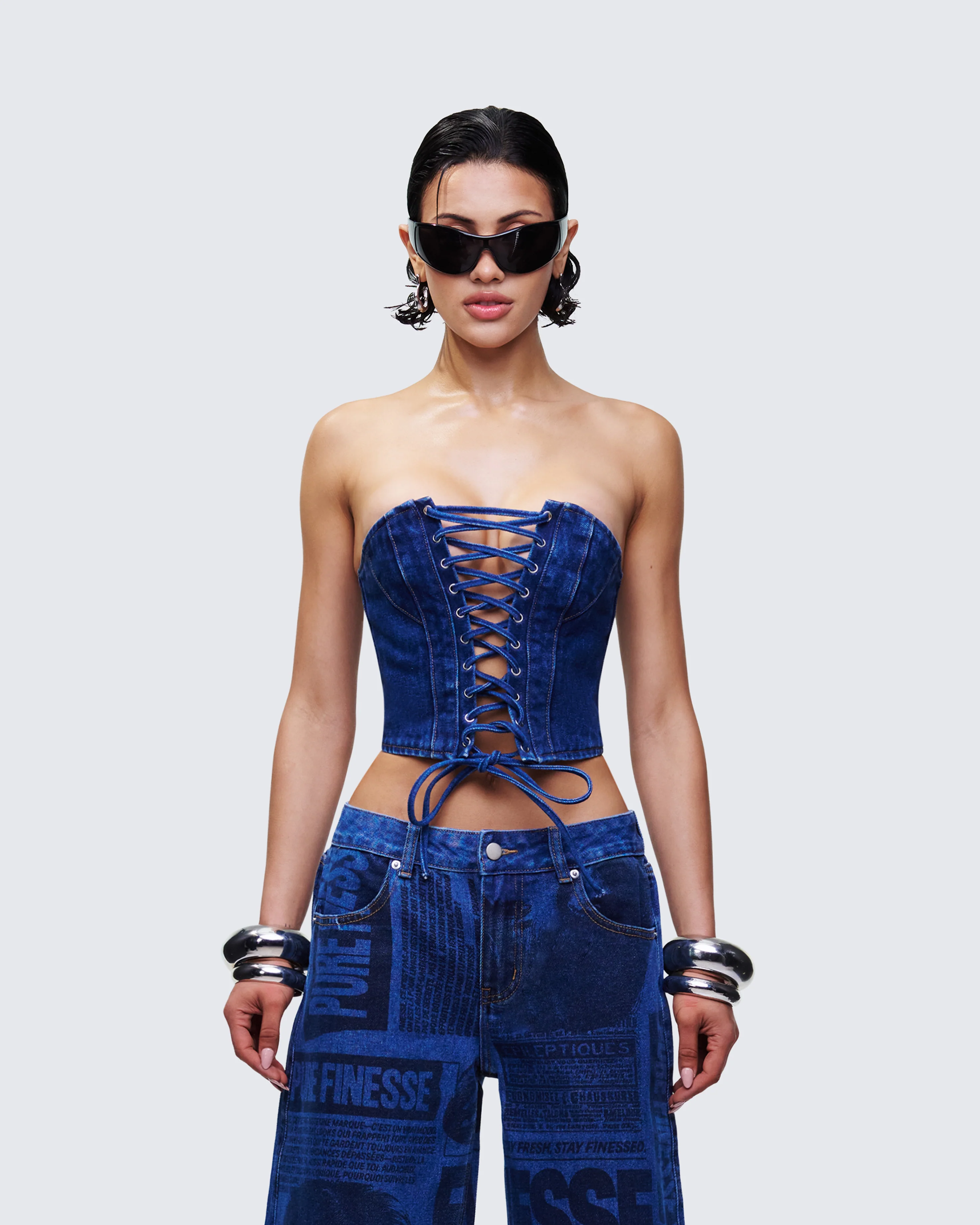 Electra Blue Denim Lace Up Corset - Image 2