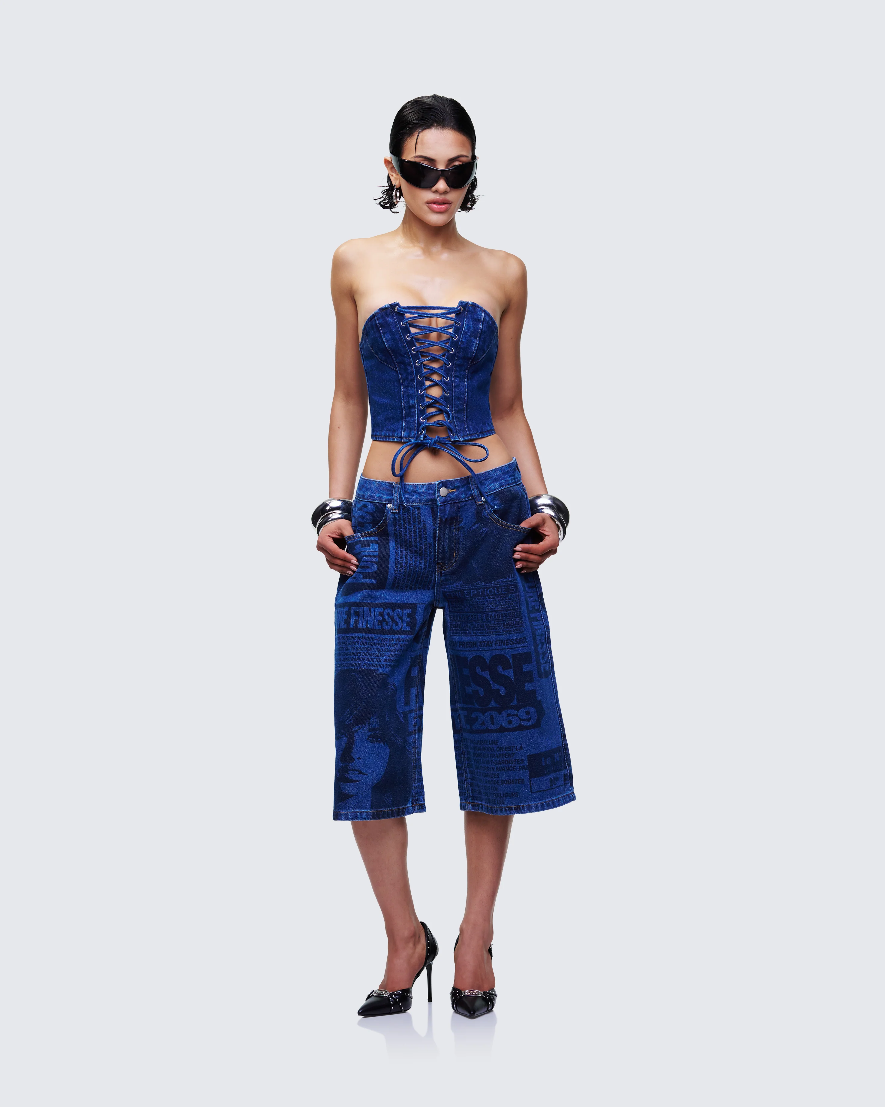 Electra Blue Denim Lace Up Corset - Image 5