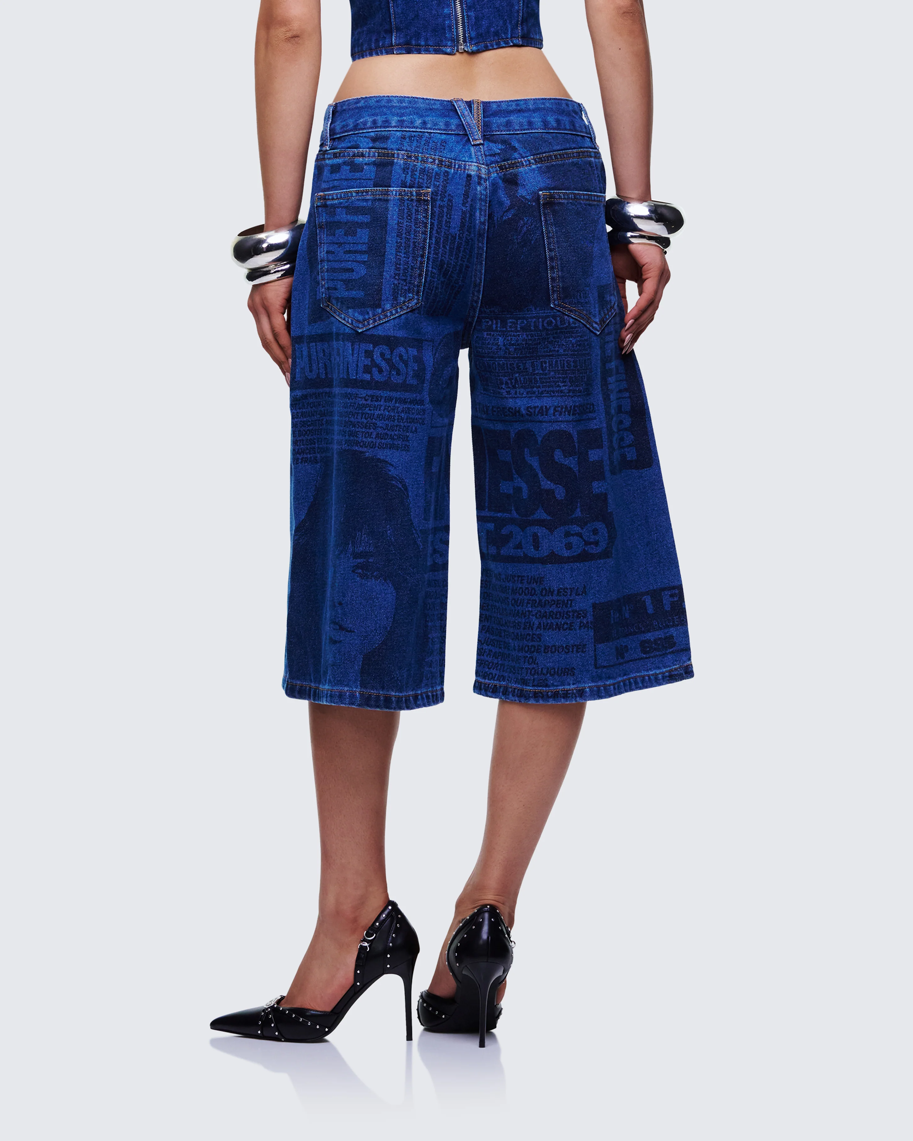 Electra Blue Denim Printed Jorts - Image 4