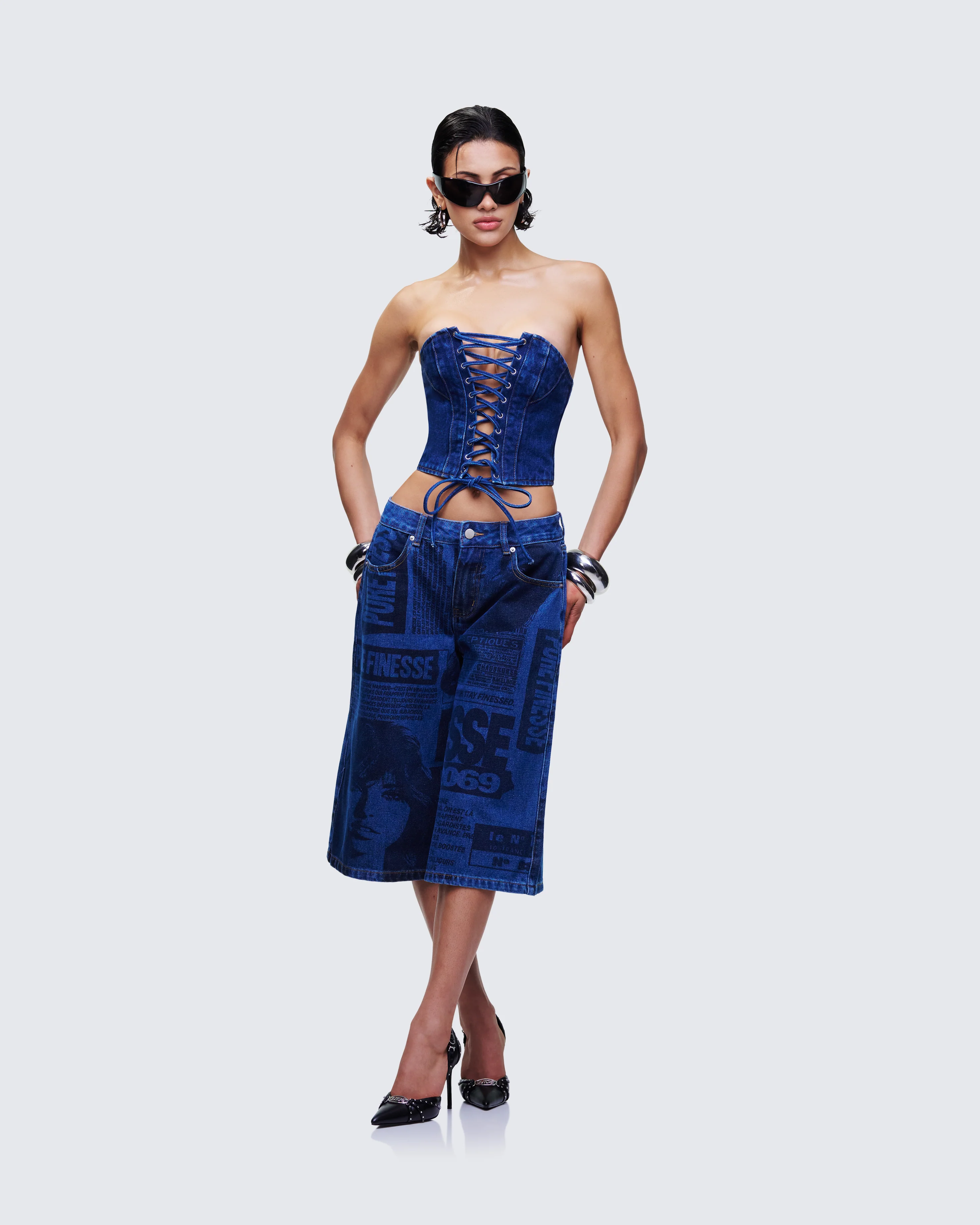 Electra Blue Denim Printed Jorts - Image 5