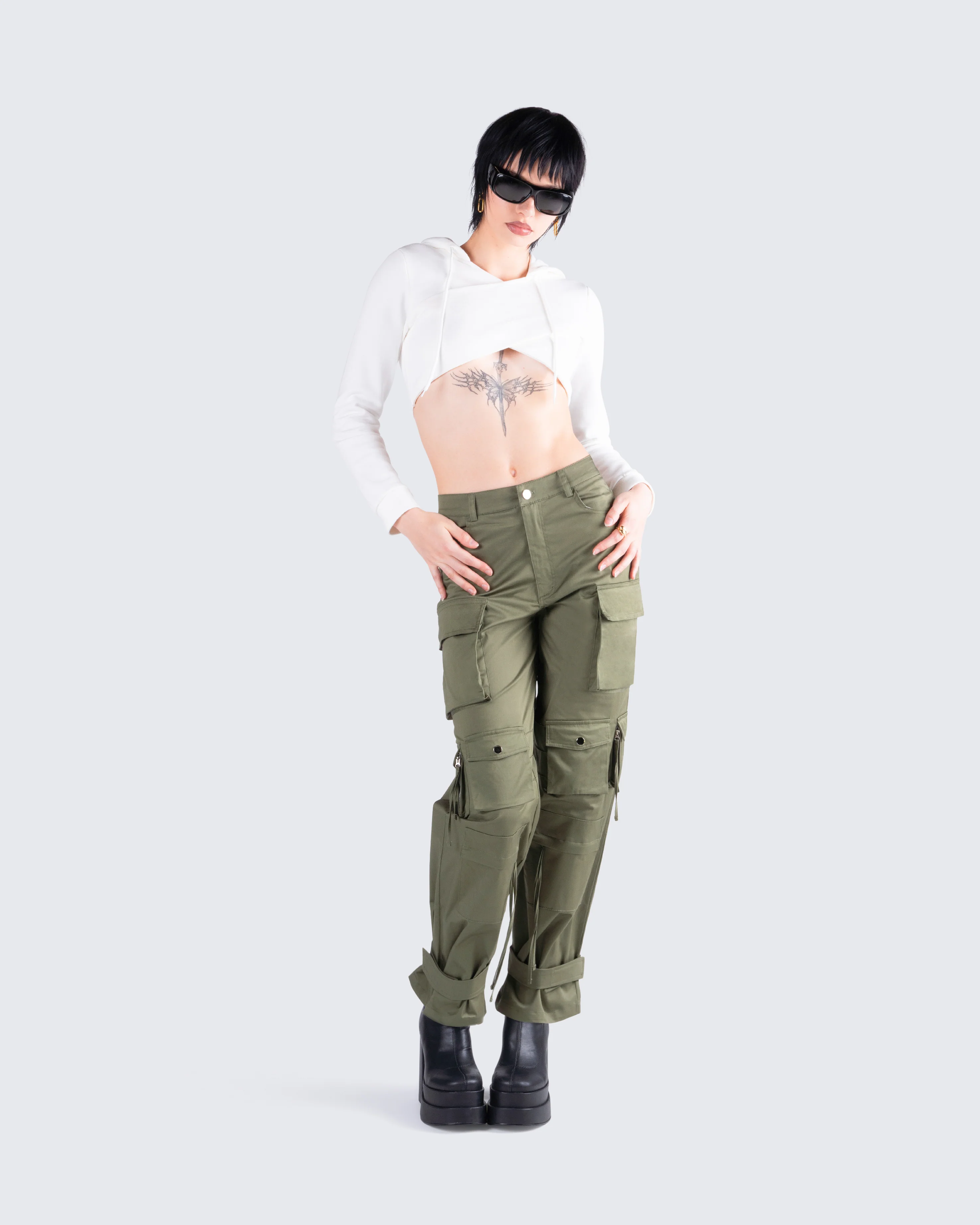 Eleni Olive Utility Pocket Pant - Image 9