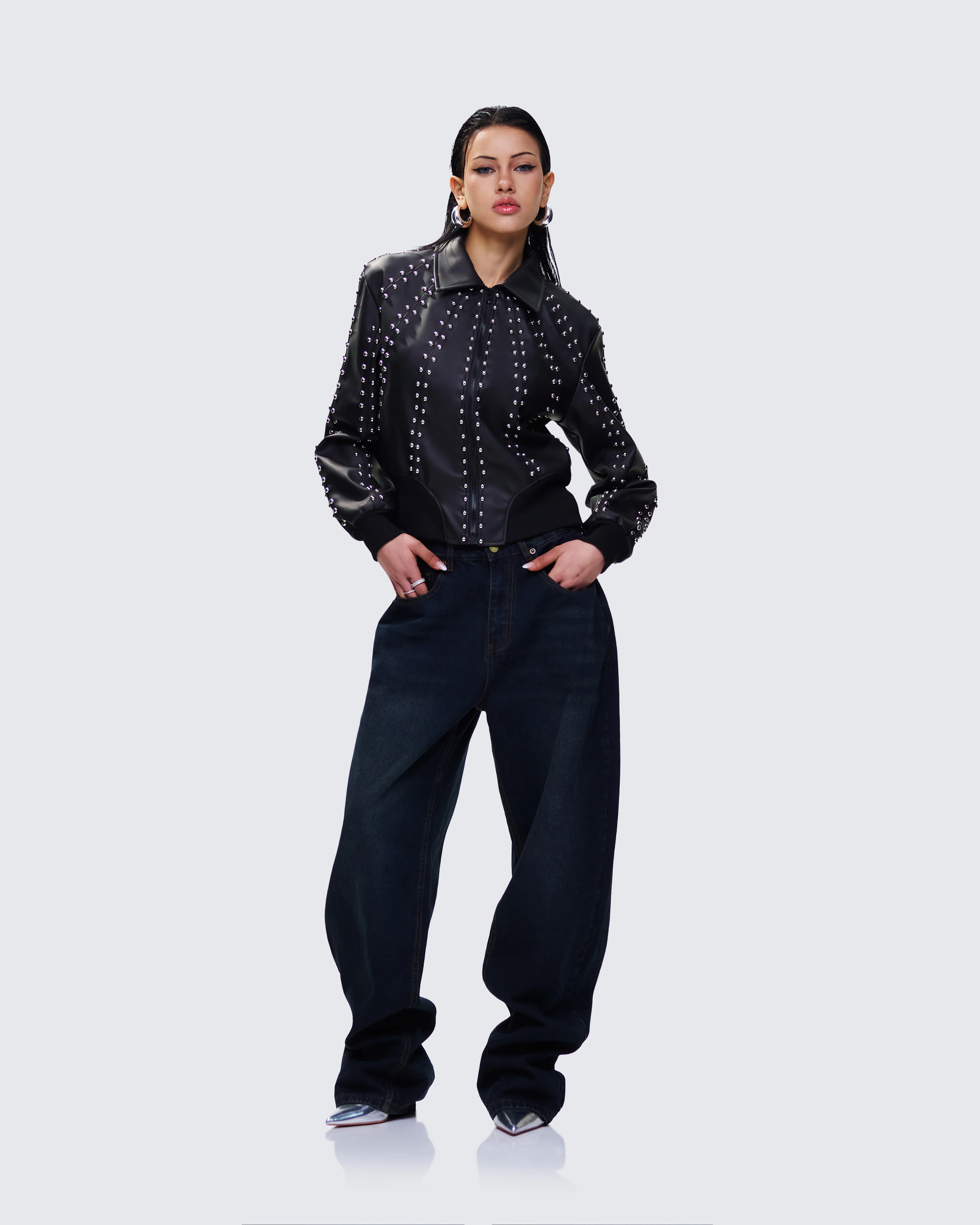 Eleri Black Vegan Leather Studded Jacket - Image 5