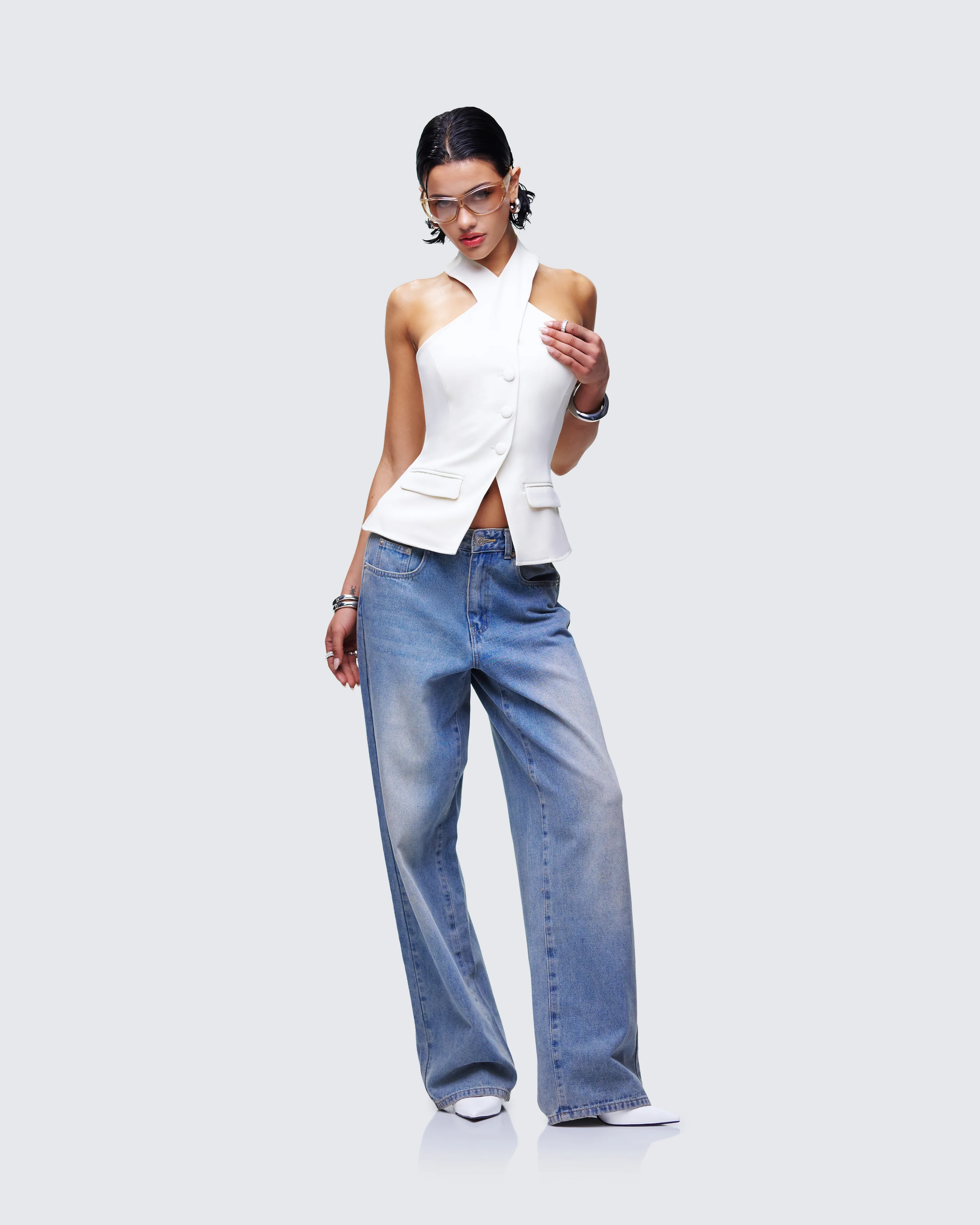 Elina Cream Halter Neck Waistcoat - Image 5
