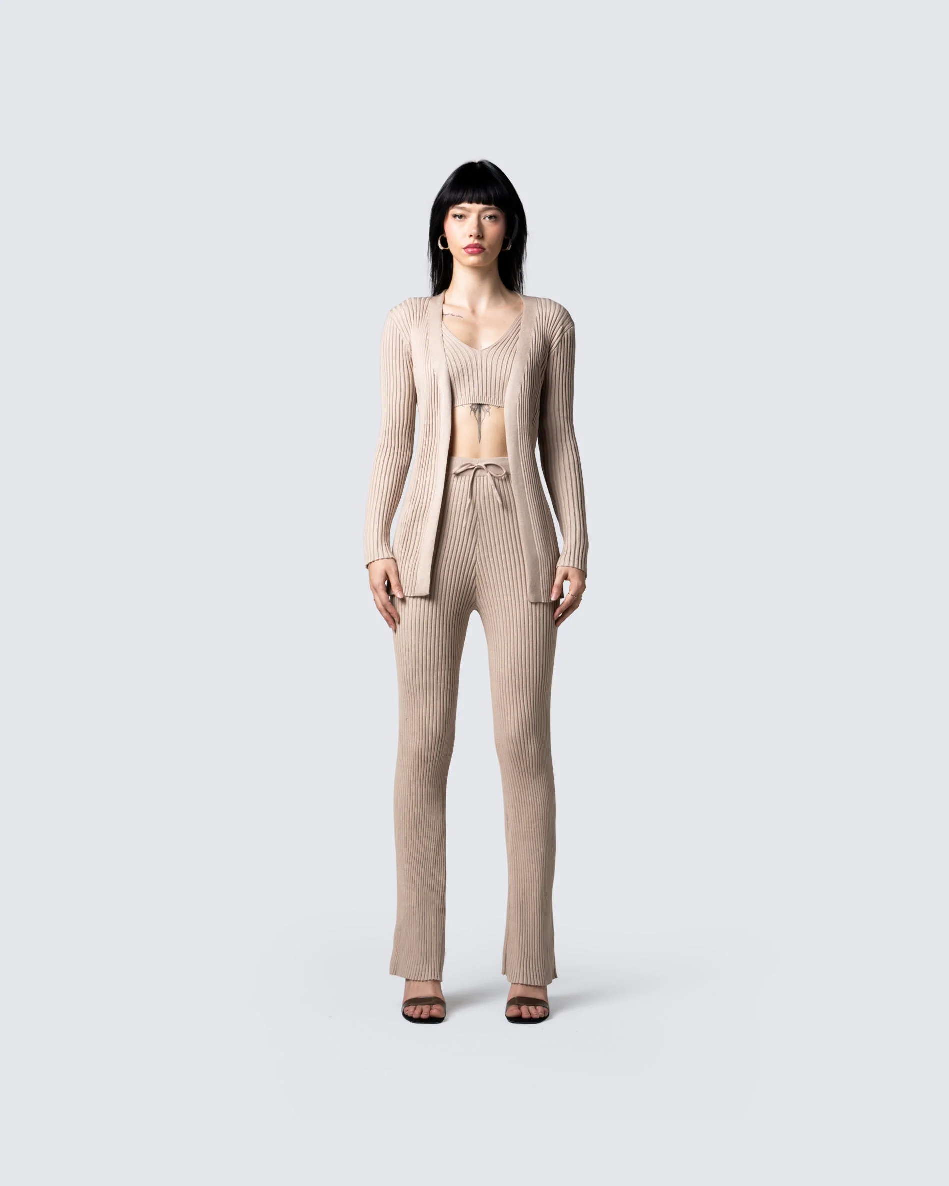Elsie Taupe Ribbed Pant - Image 4