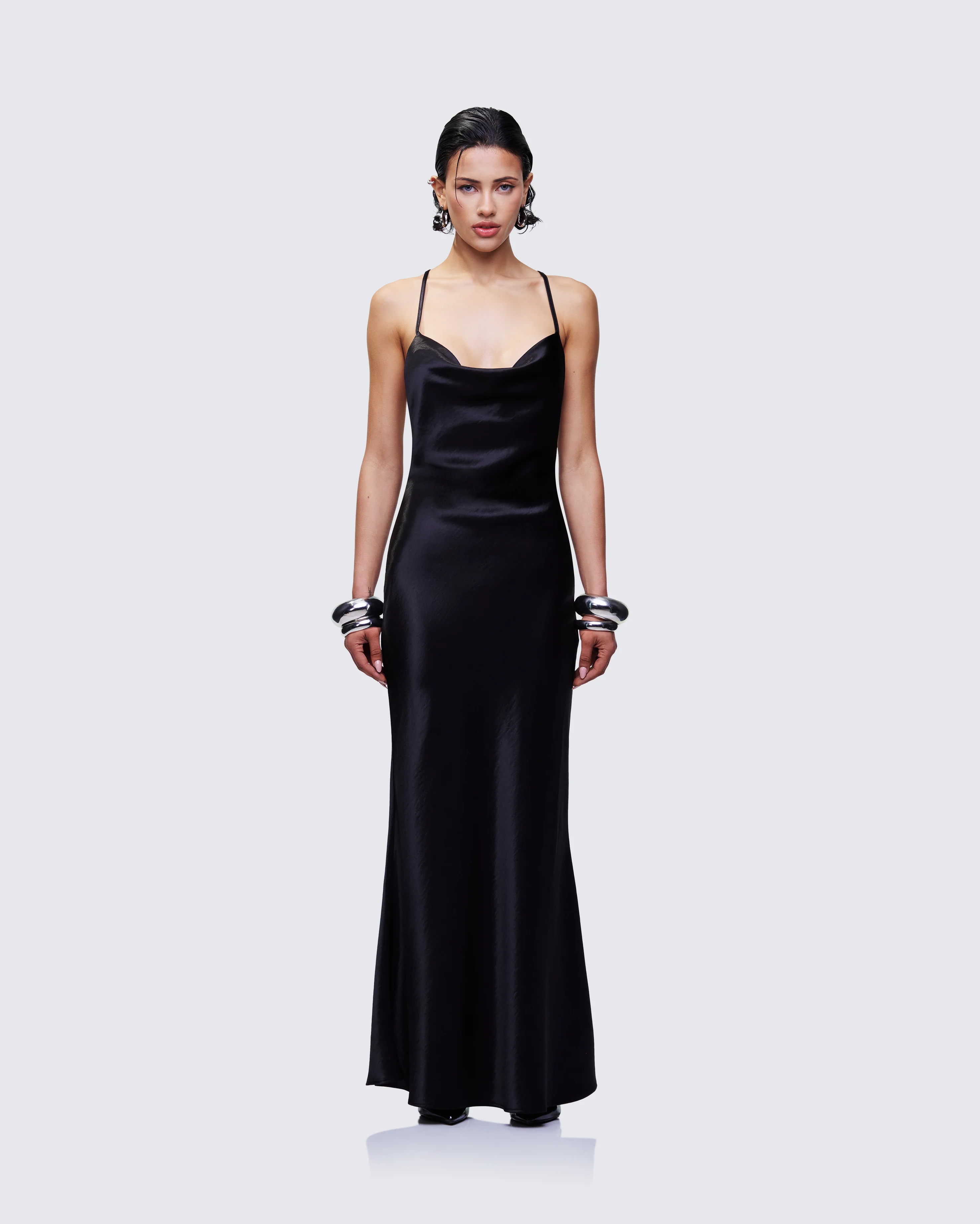 Elspeth Black Satin Bias Slip Maxi Dress - Image 2