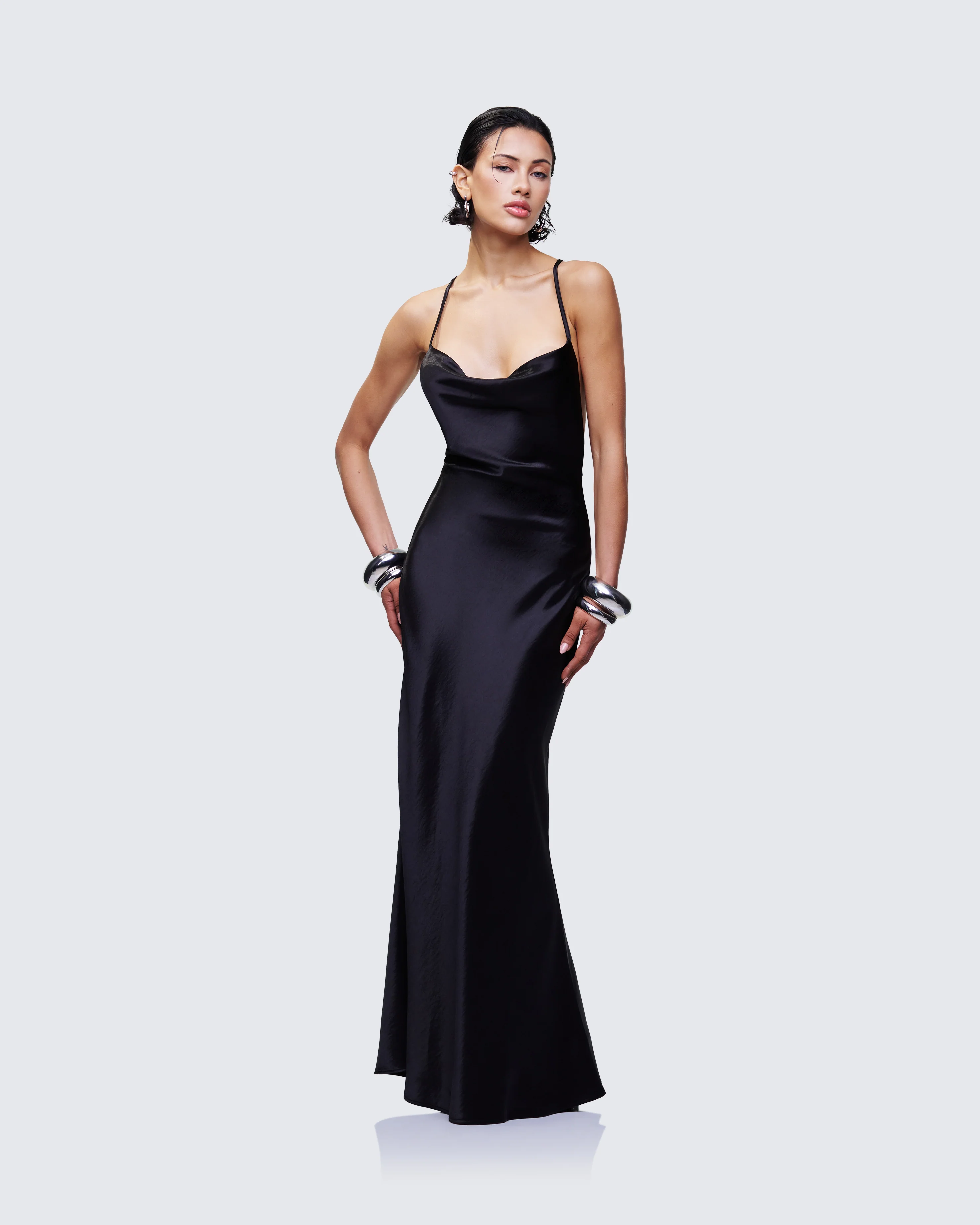 Elspeth Black Satin Bias Slip Maxi Dress - Image 4