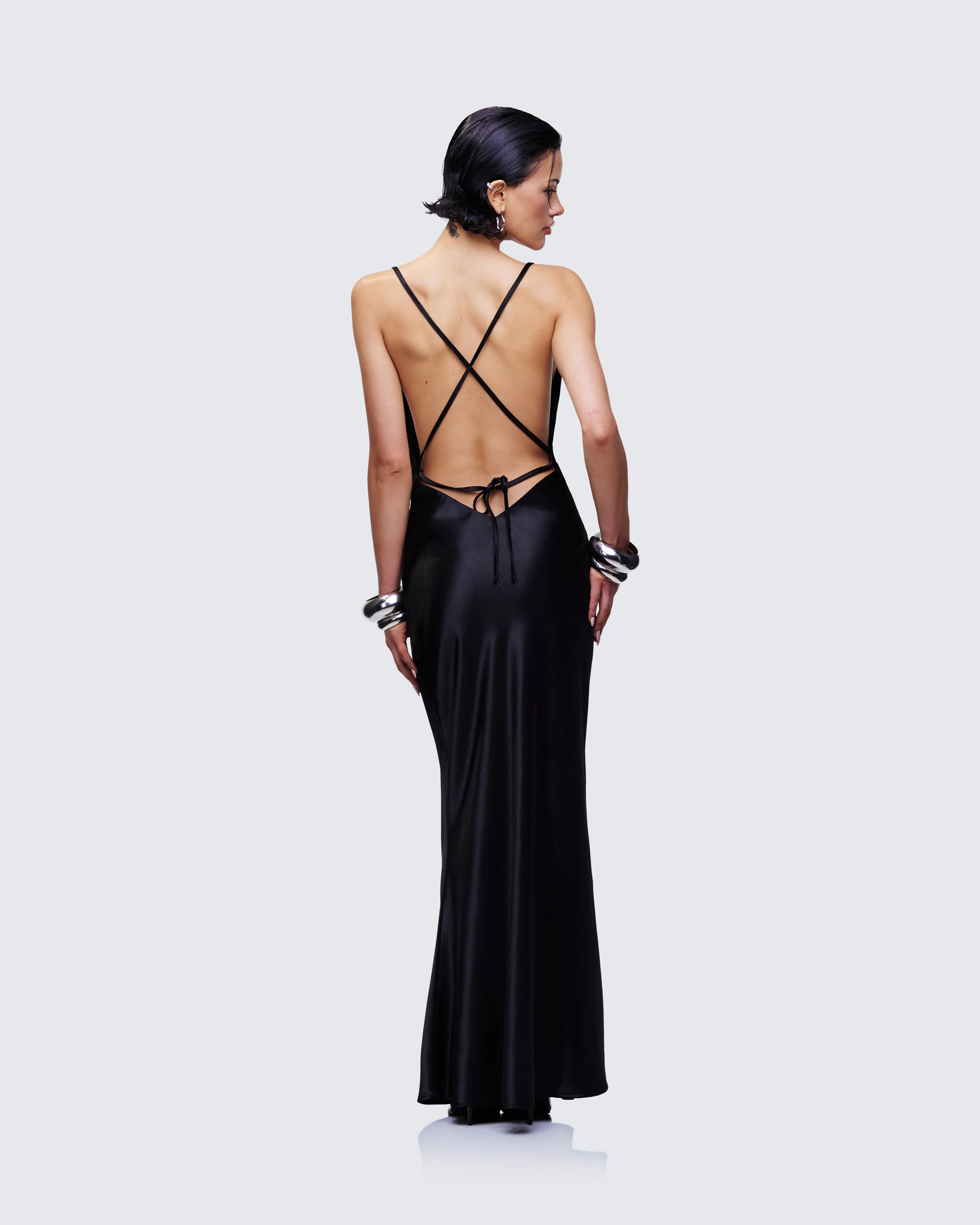 Elspeth Black Satin Bias Slip Maxi Dress - Image 5