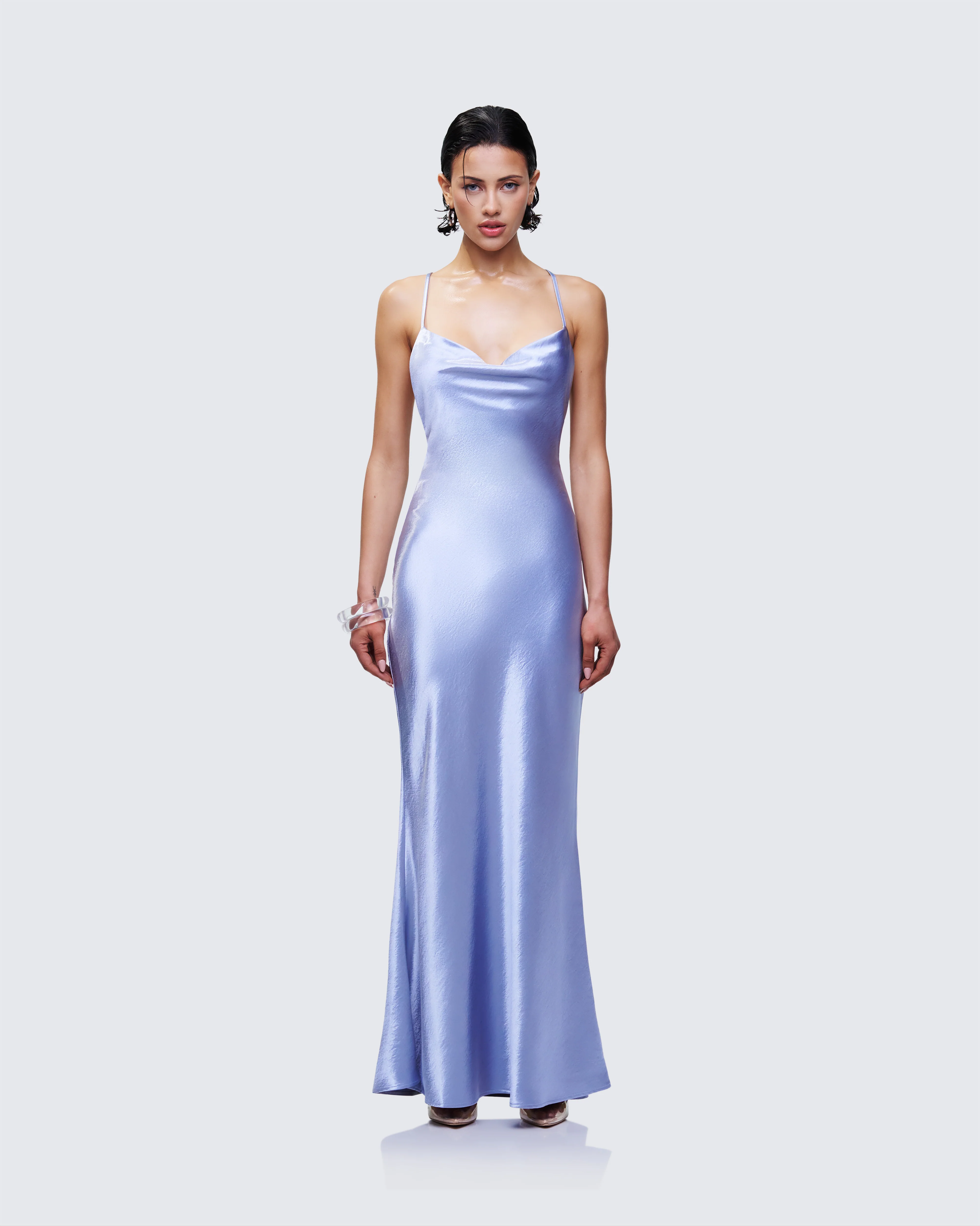 Elspeth Blue Satin Bias Slip Maxi Dress - Image 2