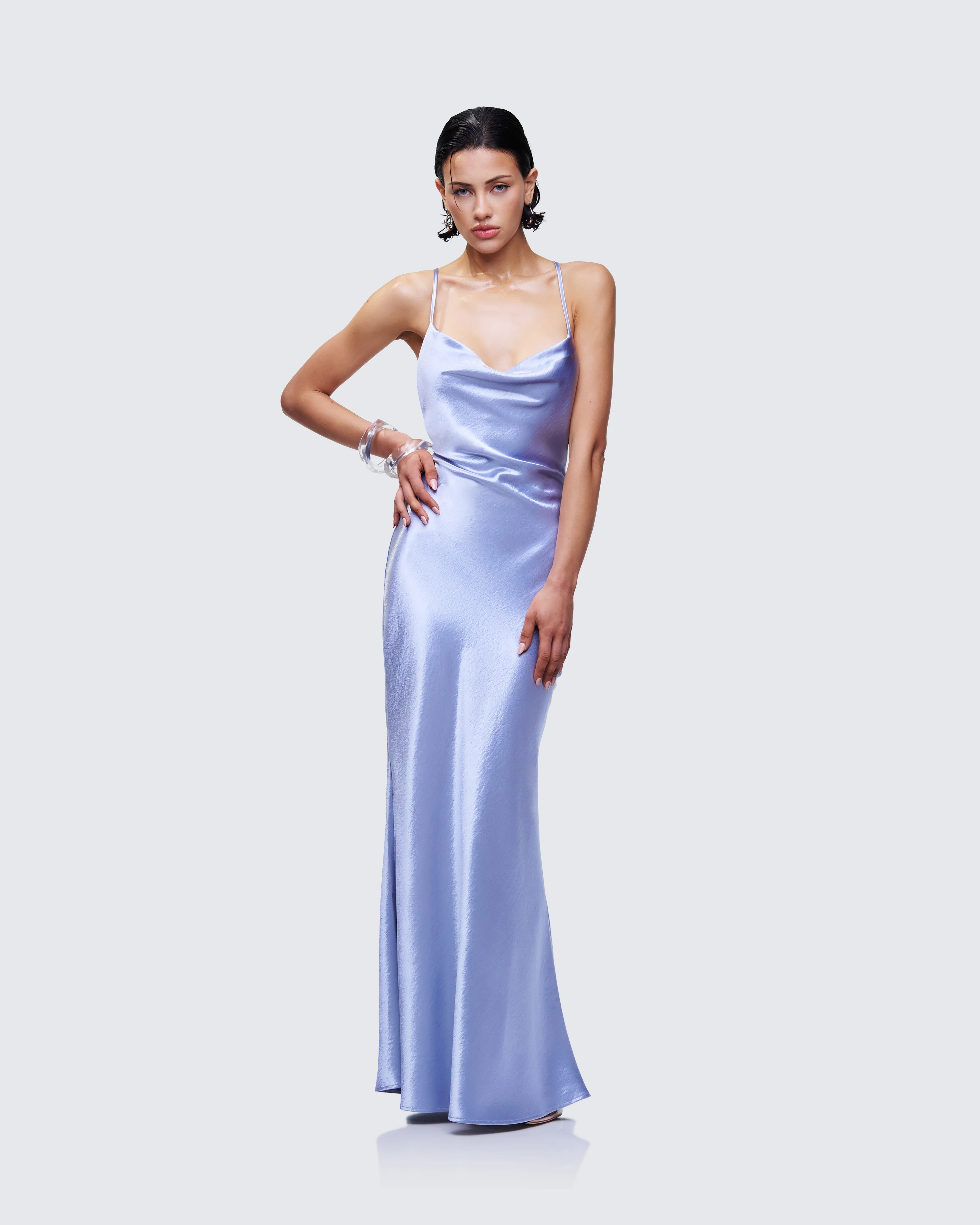 Elspeth Blue Satin Bias Slip Maxi Dress - Image 4