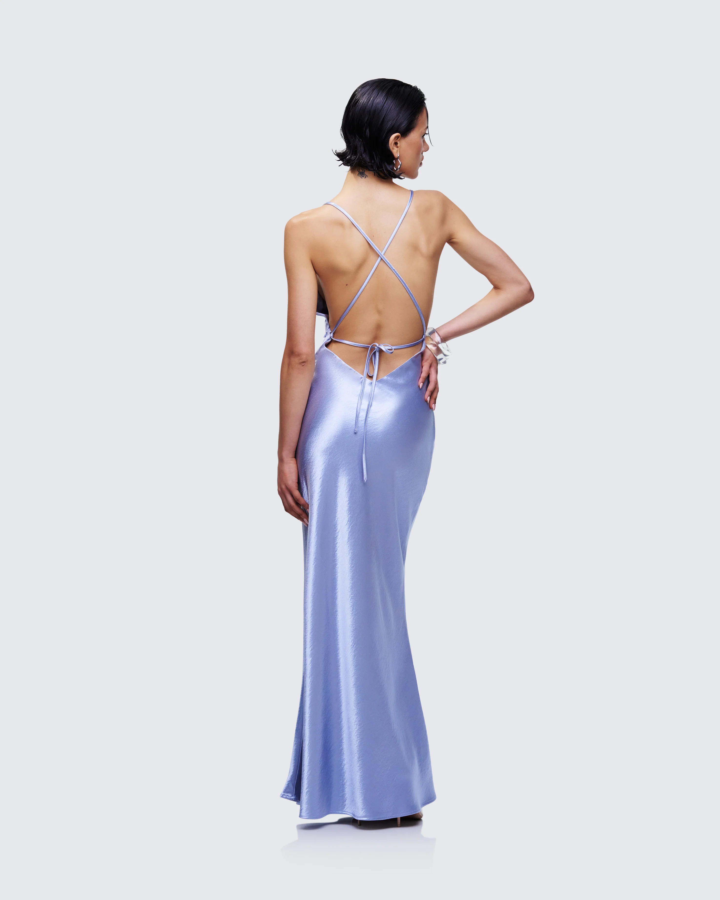 Elspeth Blue Satin Bias Slip Maxi Dress - Image 5