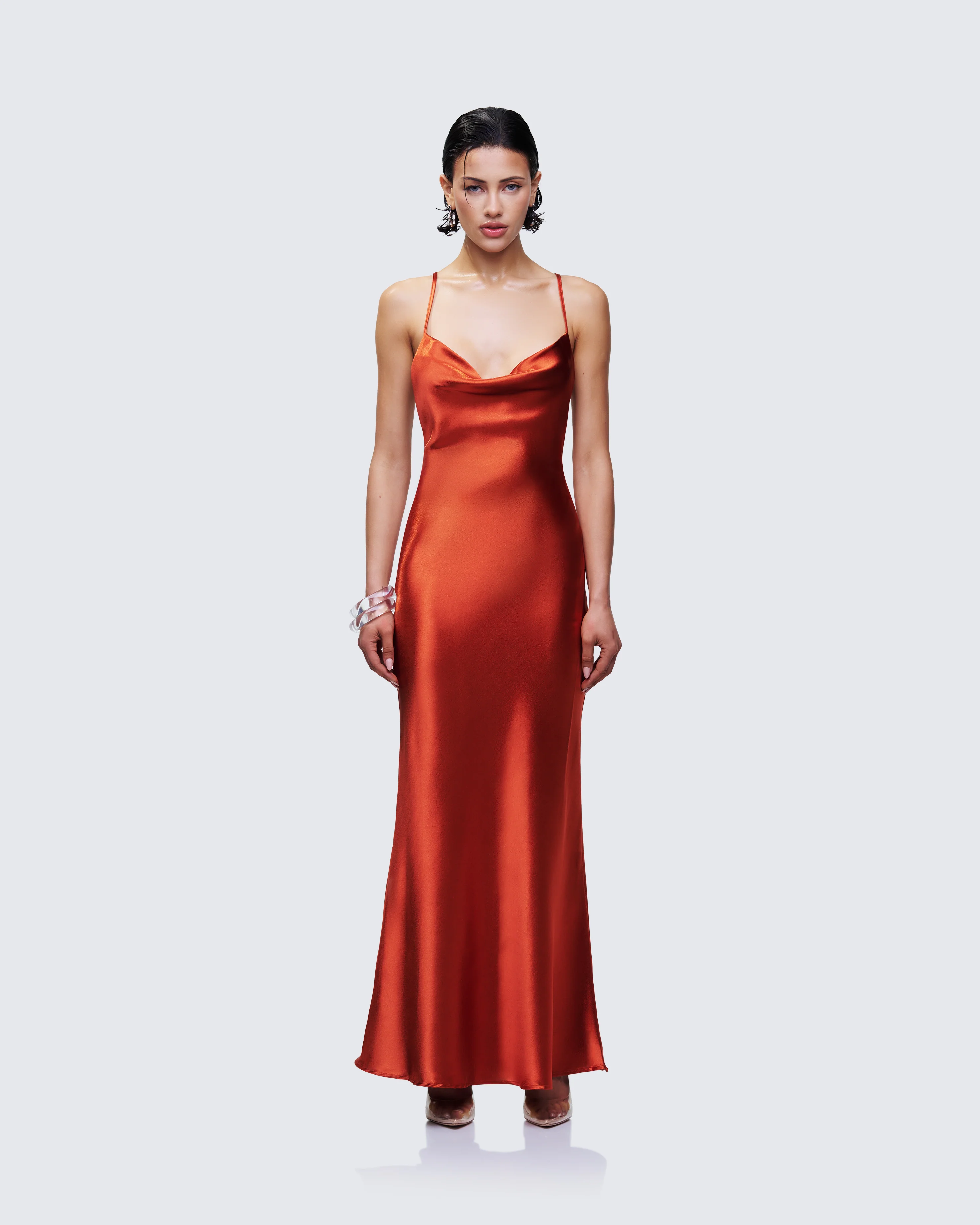 Elspeth Orange Satin Bias Slip Maxi Dress - Image 2