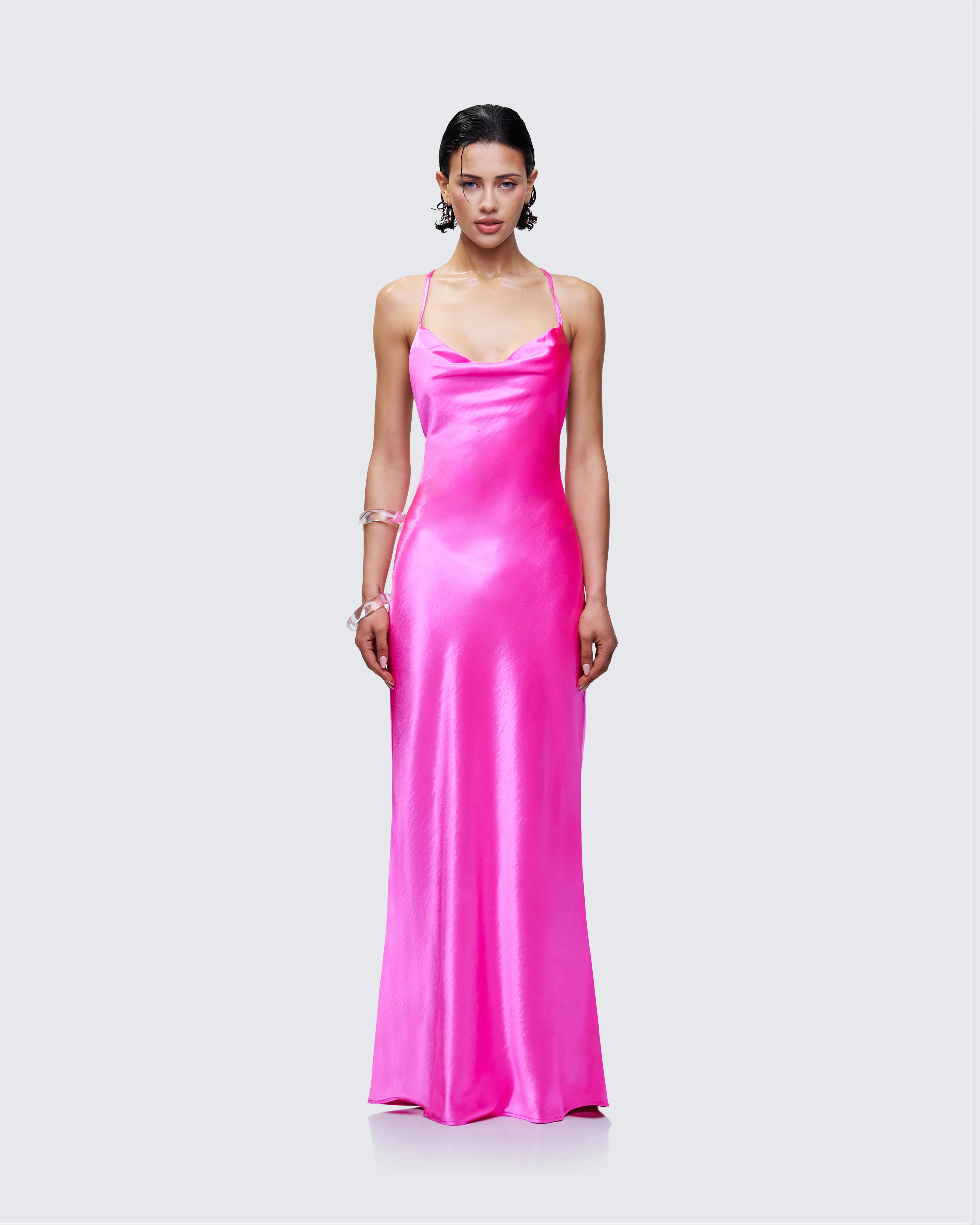 Elspeth Pink Satin Bias Slip Maxi Dress - Image 2