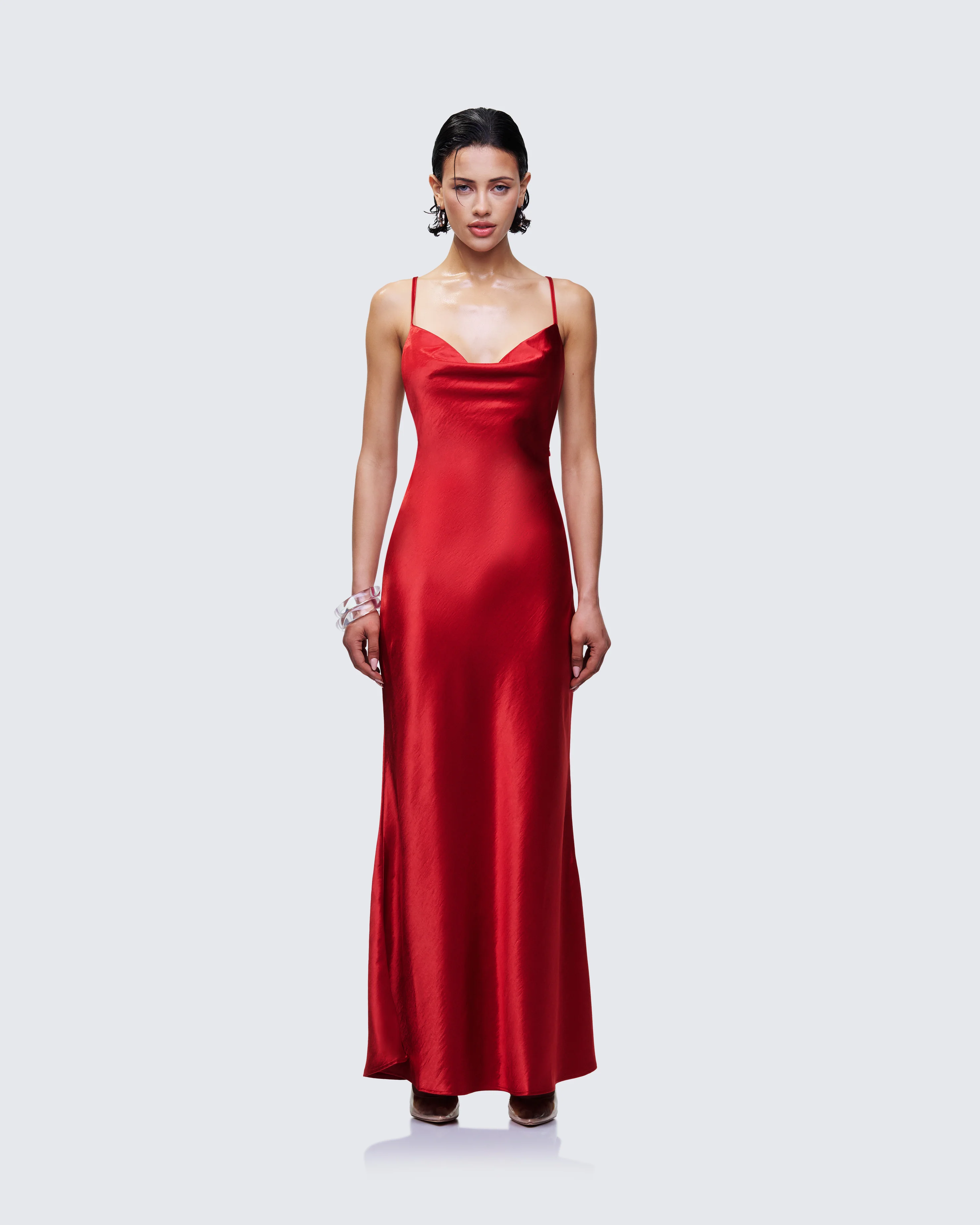 Elspeth Red Satin Bias Slip Maxi Dress - Image 2