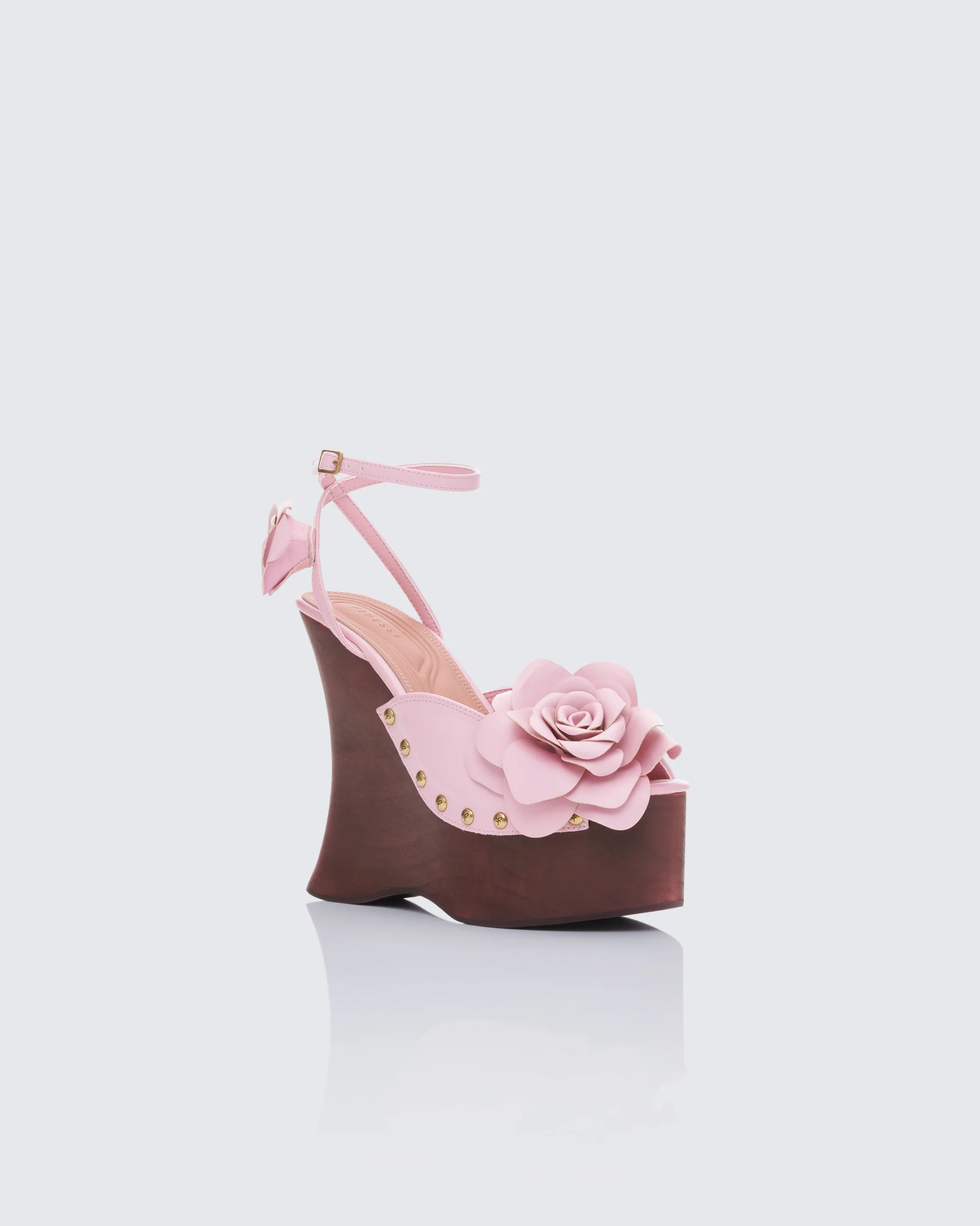 Elyanna Pink Corsage Wooden Wedges - Image 2