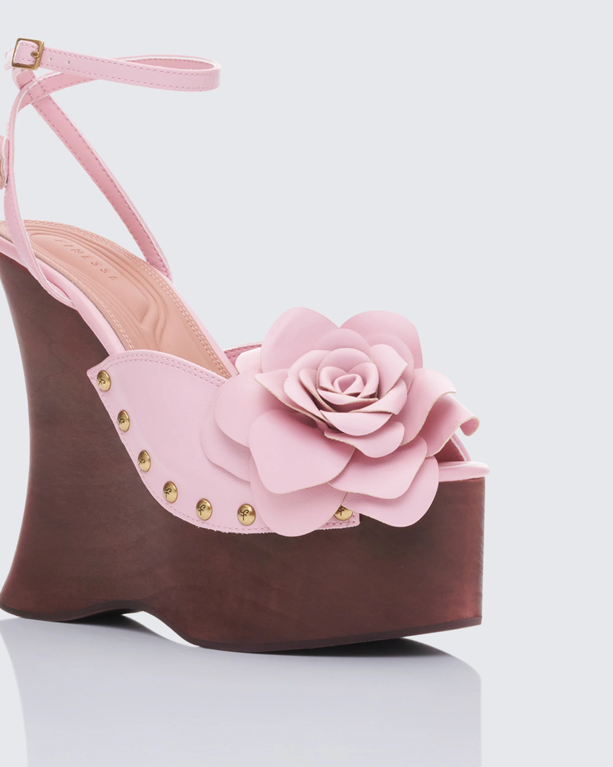 Elyanna Pink Corsage Wooden Wedges - Image 4