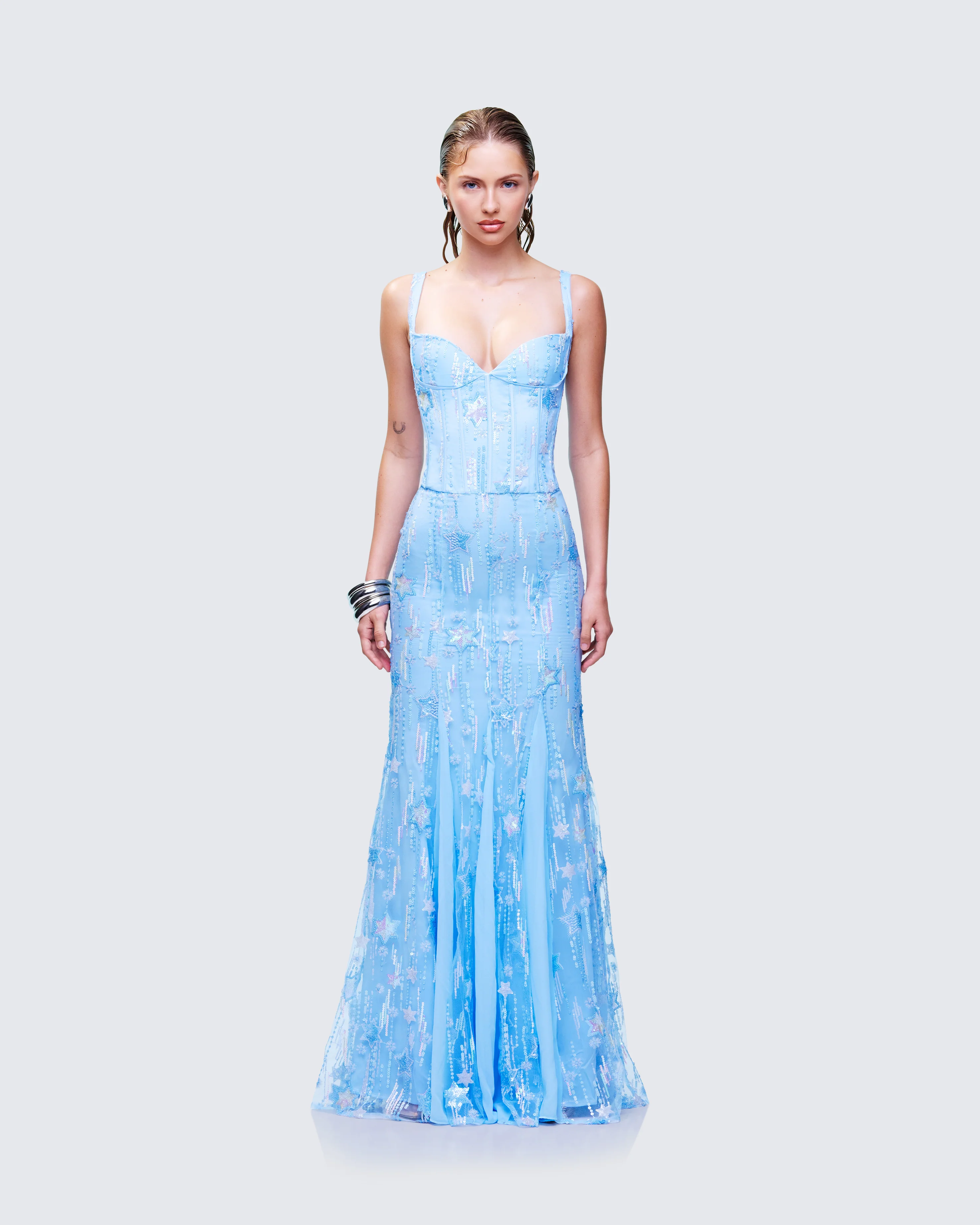 Emani Blue Embellished Maxi Dress - Image 2