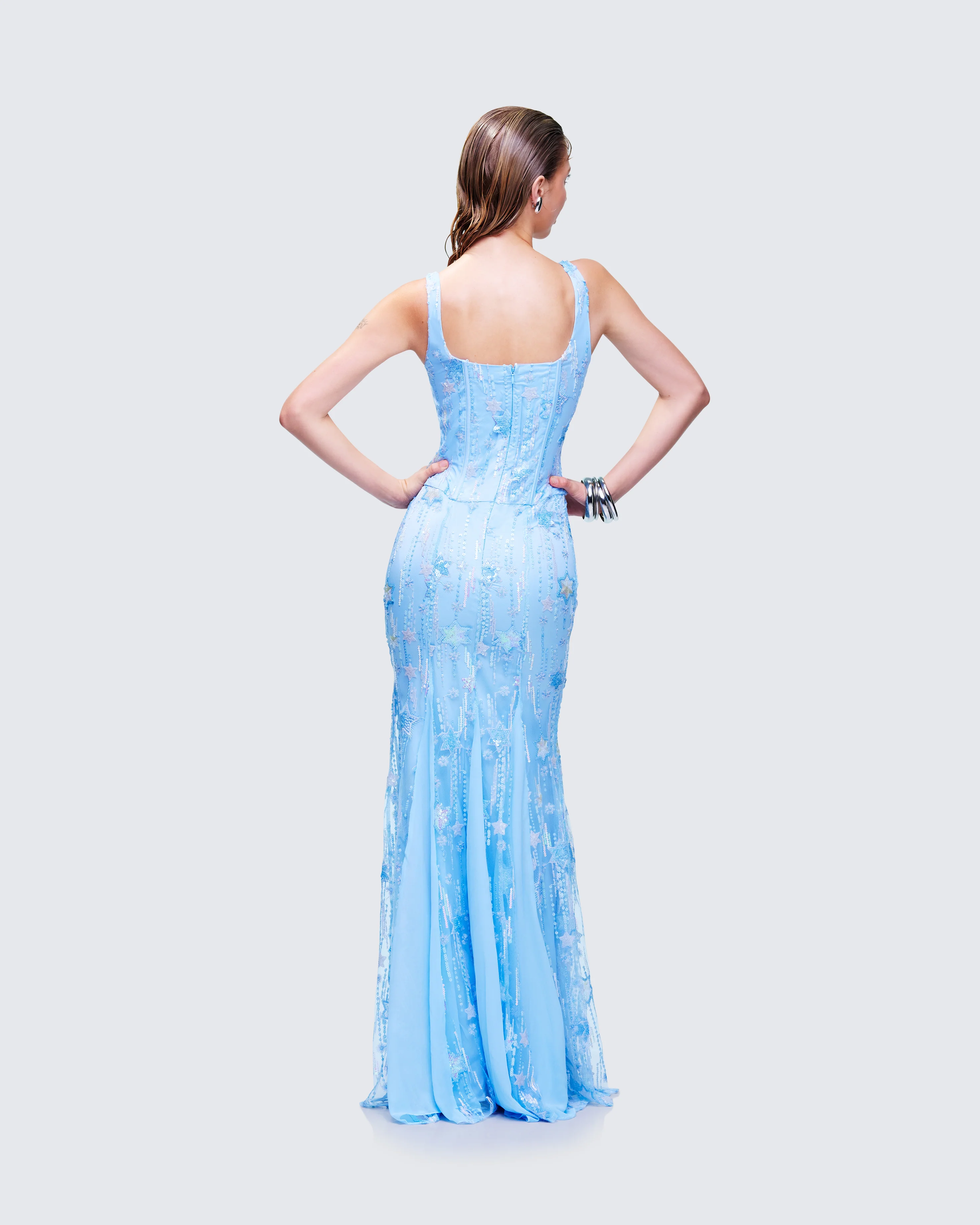Emani Blue Embellished Maxi Dress - Image 5
