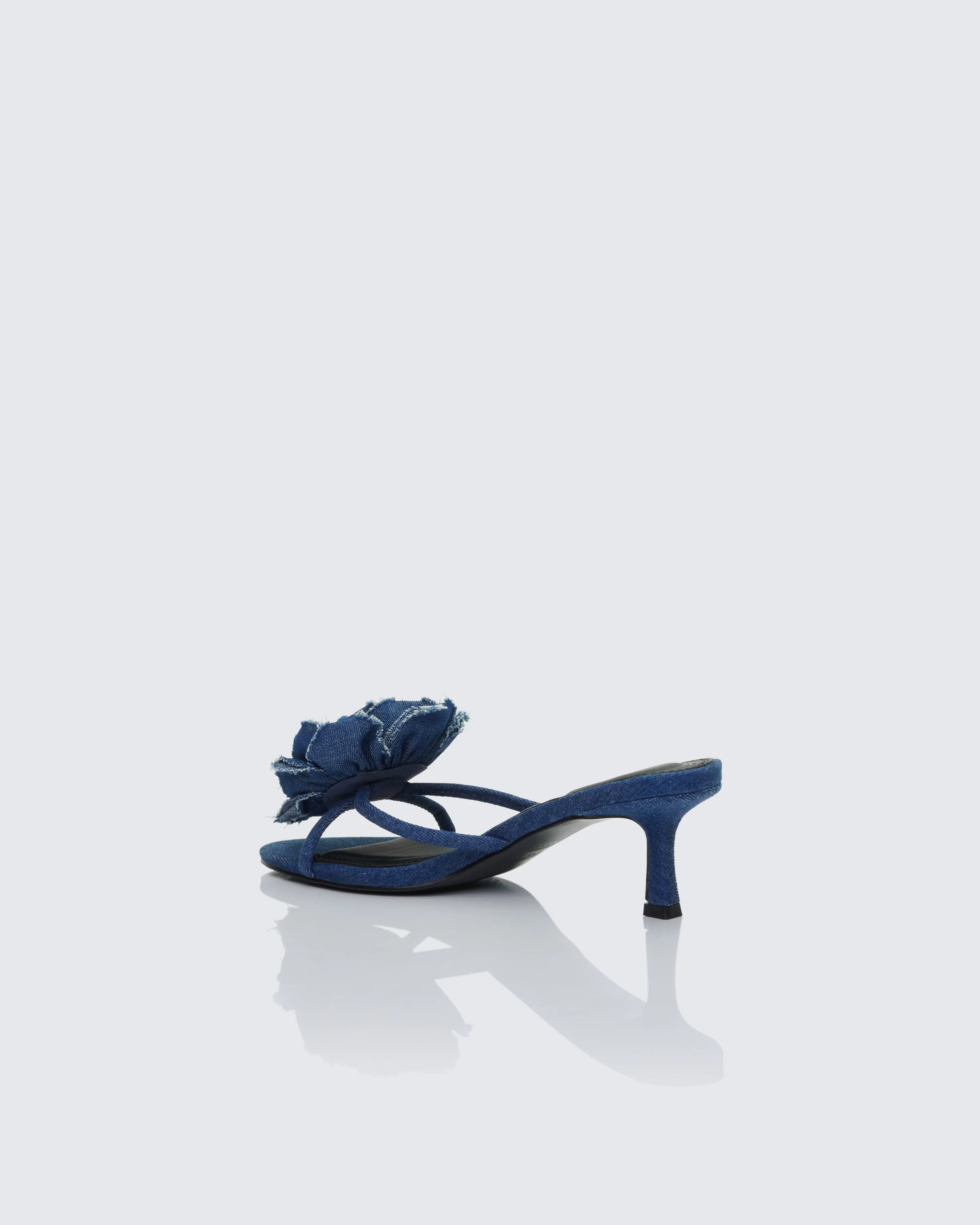 Ember Blue Denim Corsage Kitten Heel - Image 3