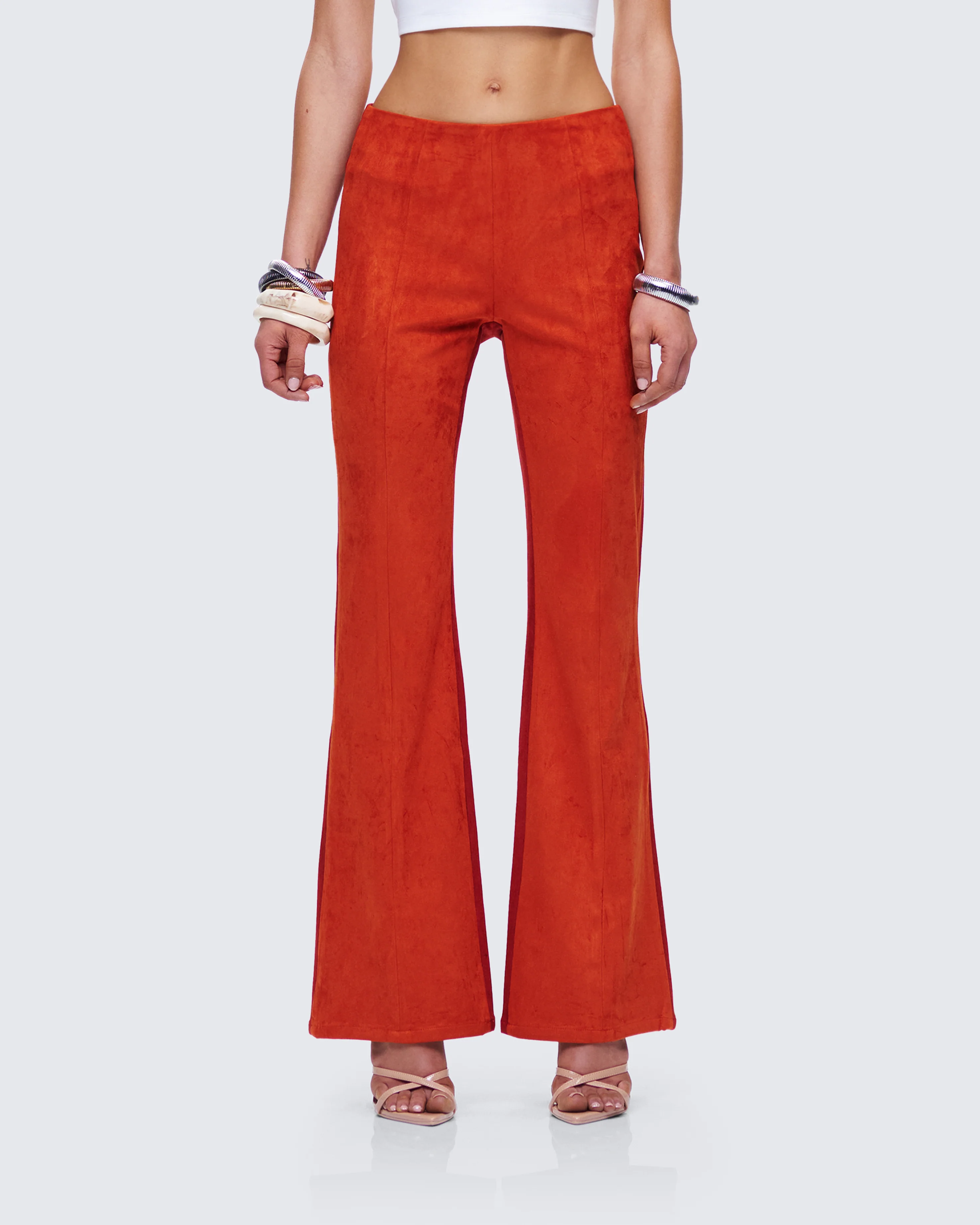 Emi Two Tone Orange Faux Suede Pant - Image 4